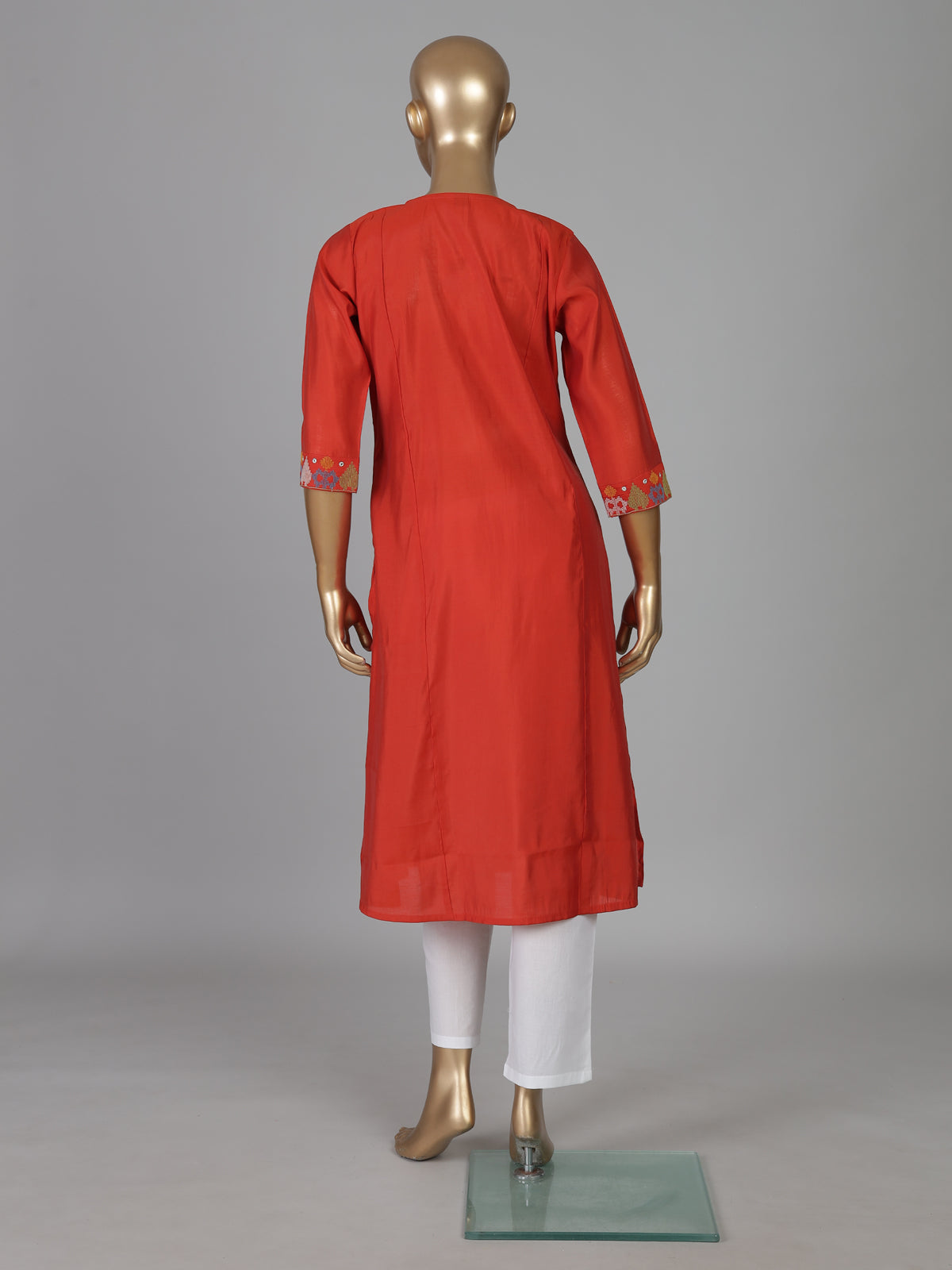Orange cotton silk aabla thread yoke style kurti