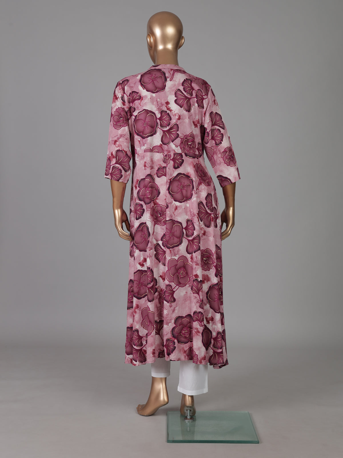 Mauve purple floral printed cotton silk a line kurti