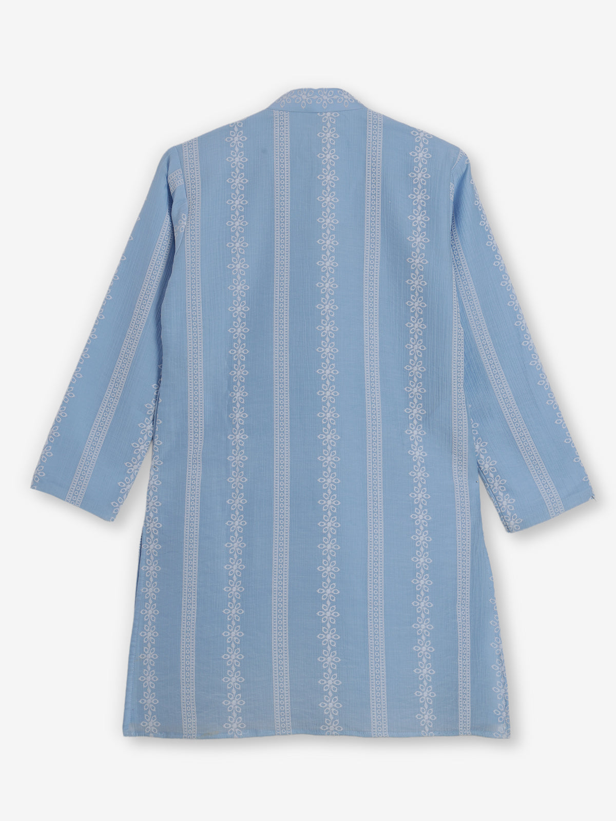 Sky blue silk embroidered mandarin collar festive kurta suit