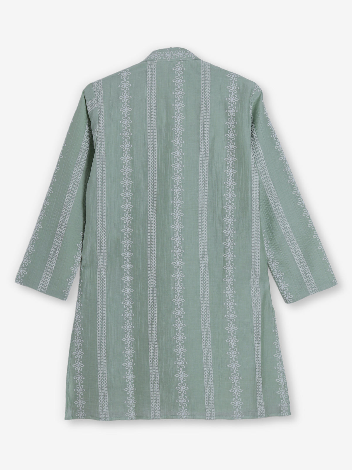 Pista green silk embroidered mandarin collar festive kurta suit
