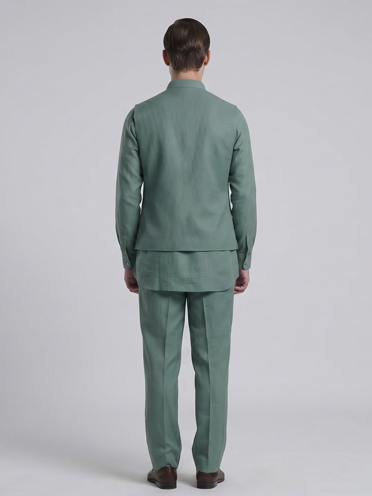 Sage green designer waistcoat set with deer motif