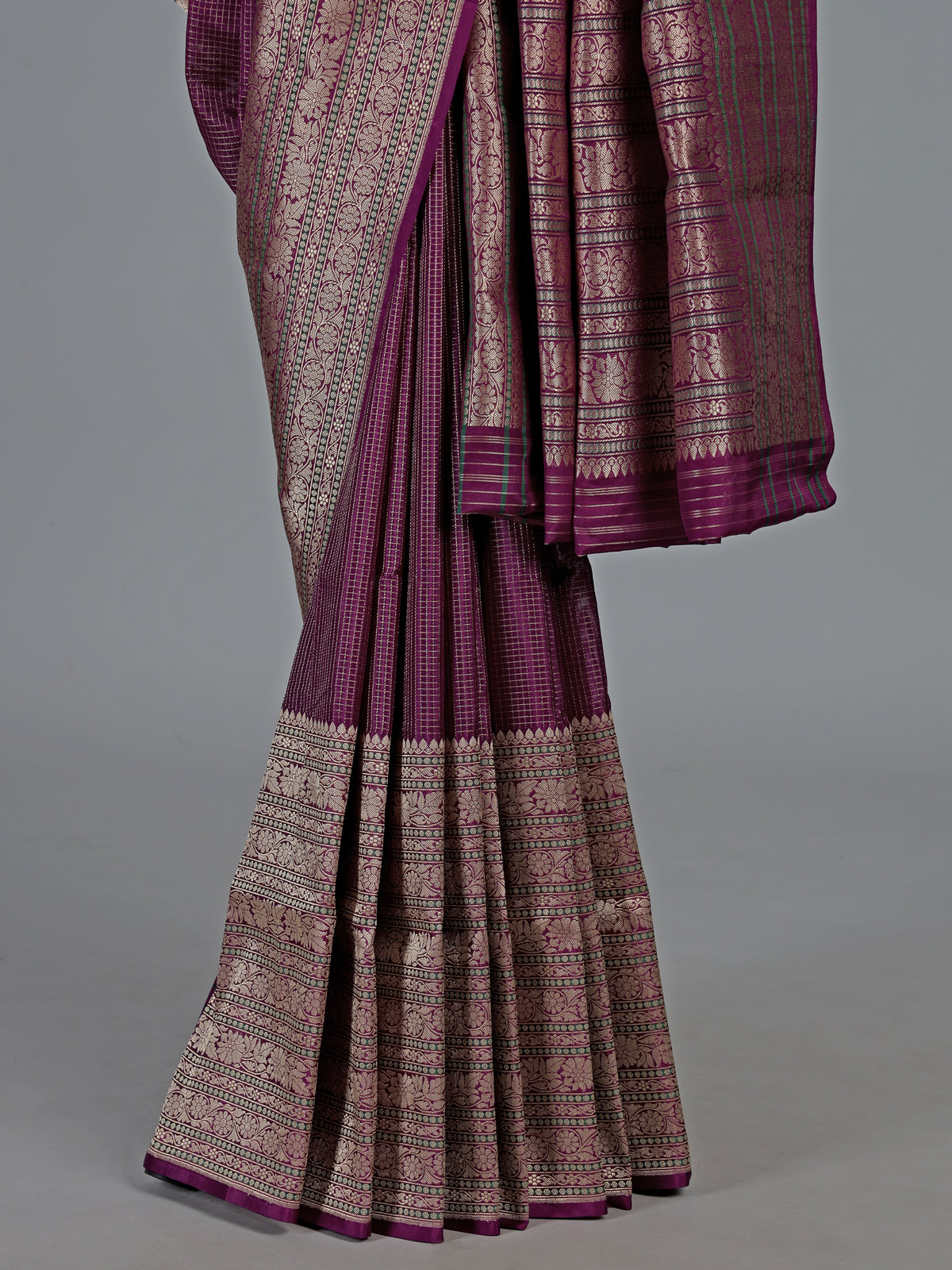 Regal purple banarasi silk saree with kadwa floral weaving