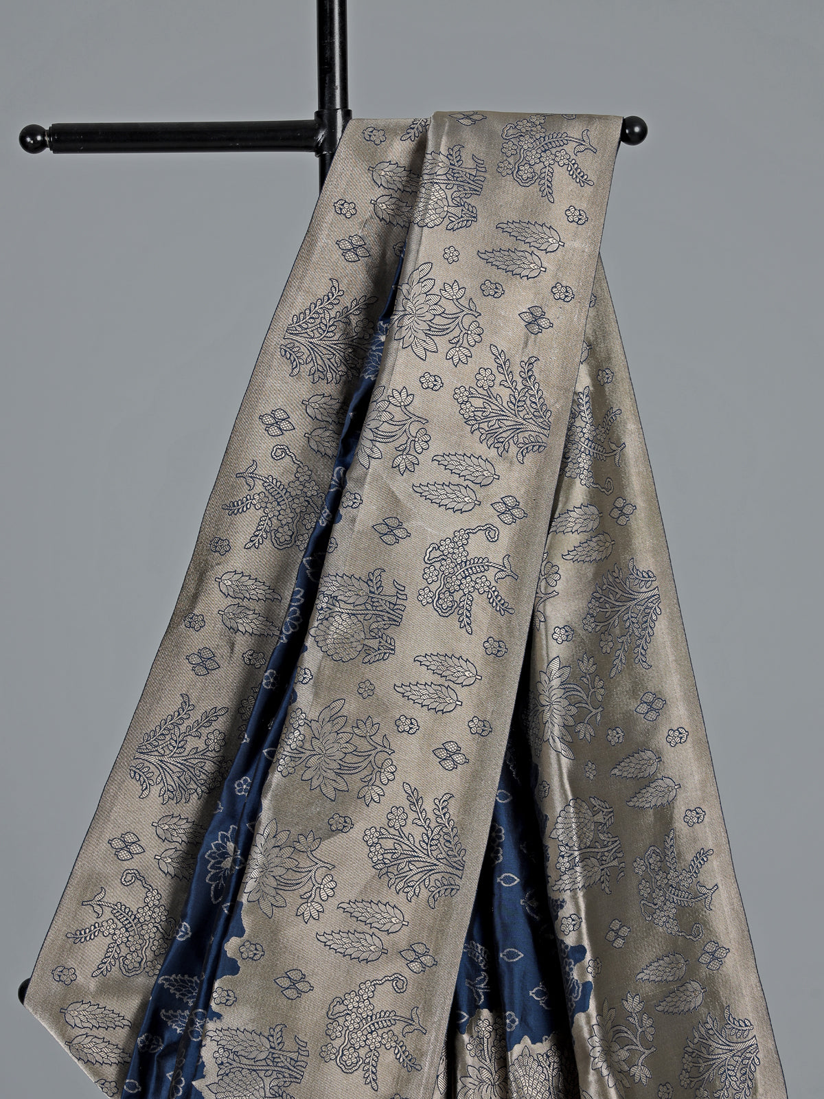 Dual tone blue banarasi silk saree with gold zari detailing