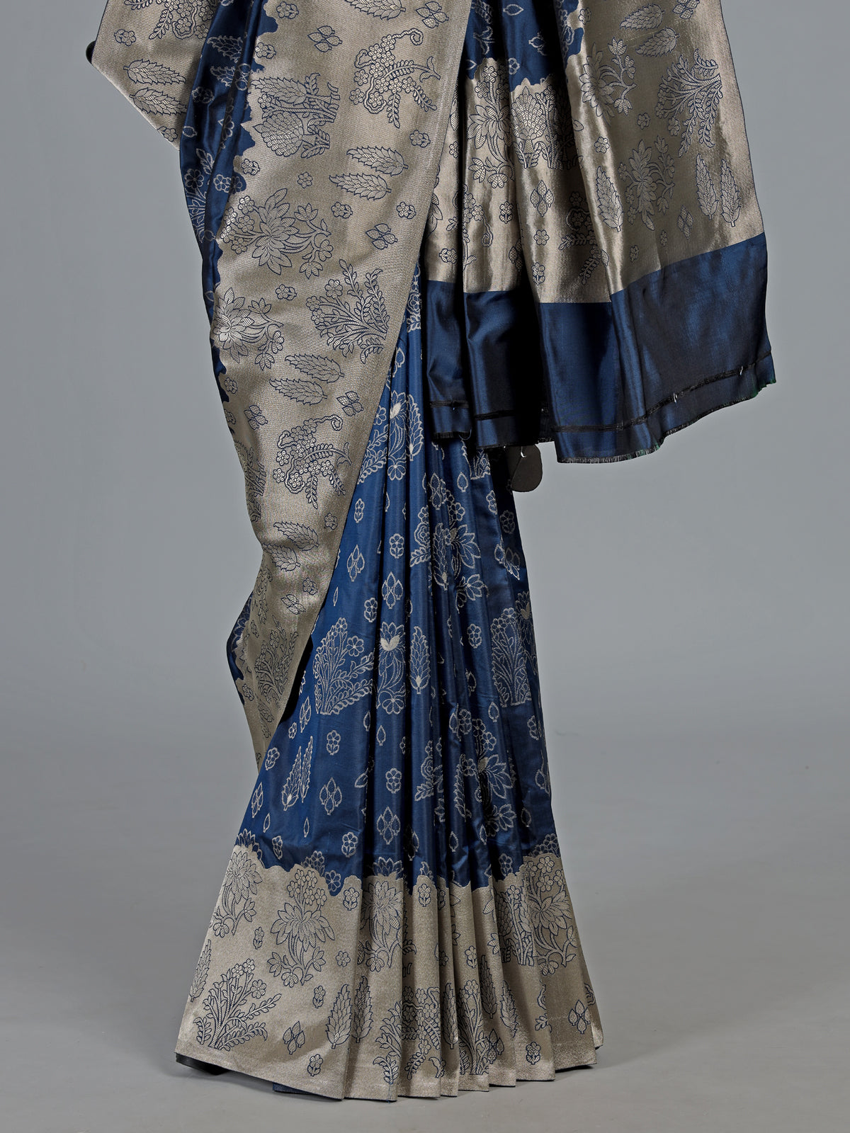 Dual tone blue banarasi silk saree with gold zari detailing
