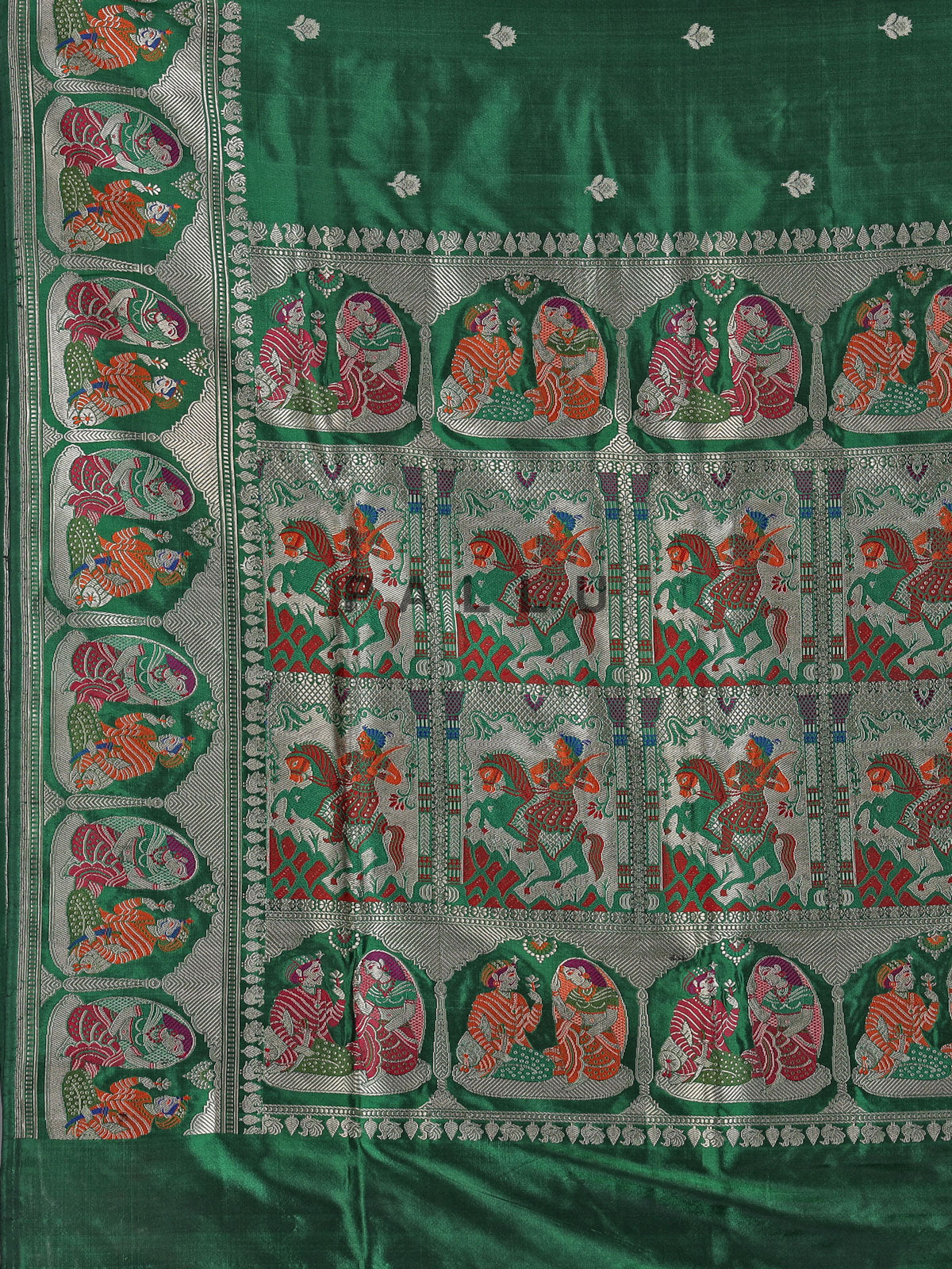 Emerald green banarasi silk saree with meenakari border