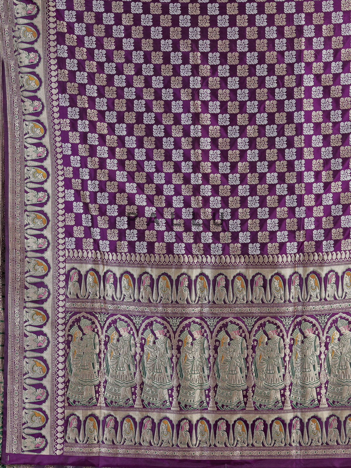Purple banarasi silk saree with textured zari border