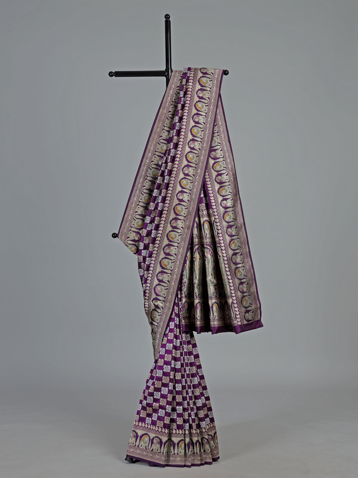 Purple banarasi silk saree with textured zari border