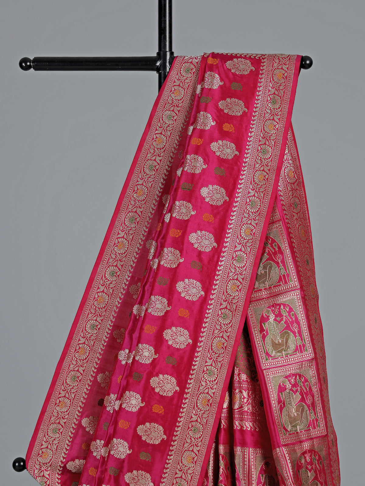 Magenta banarasi silk saree with zari buta motifs