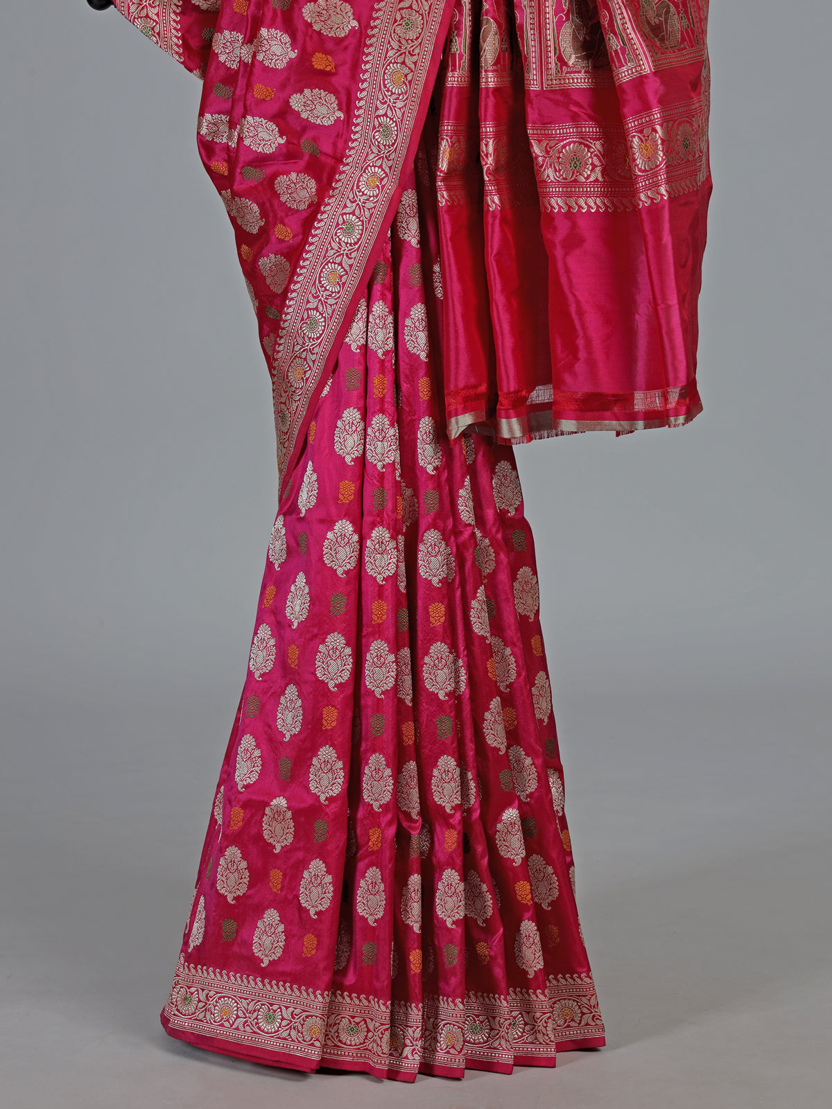 Magenta banarasi silk saree with zari buta motifs