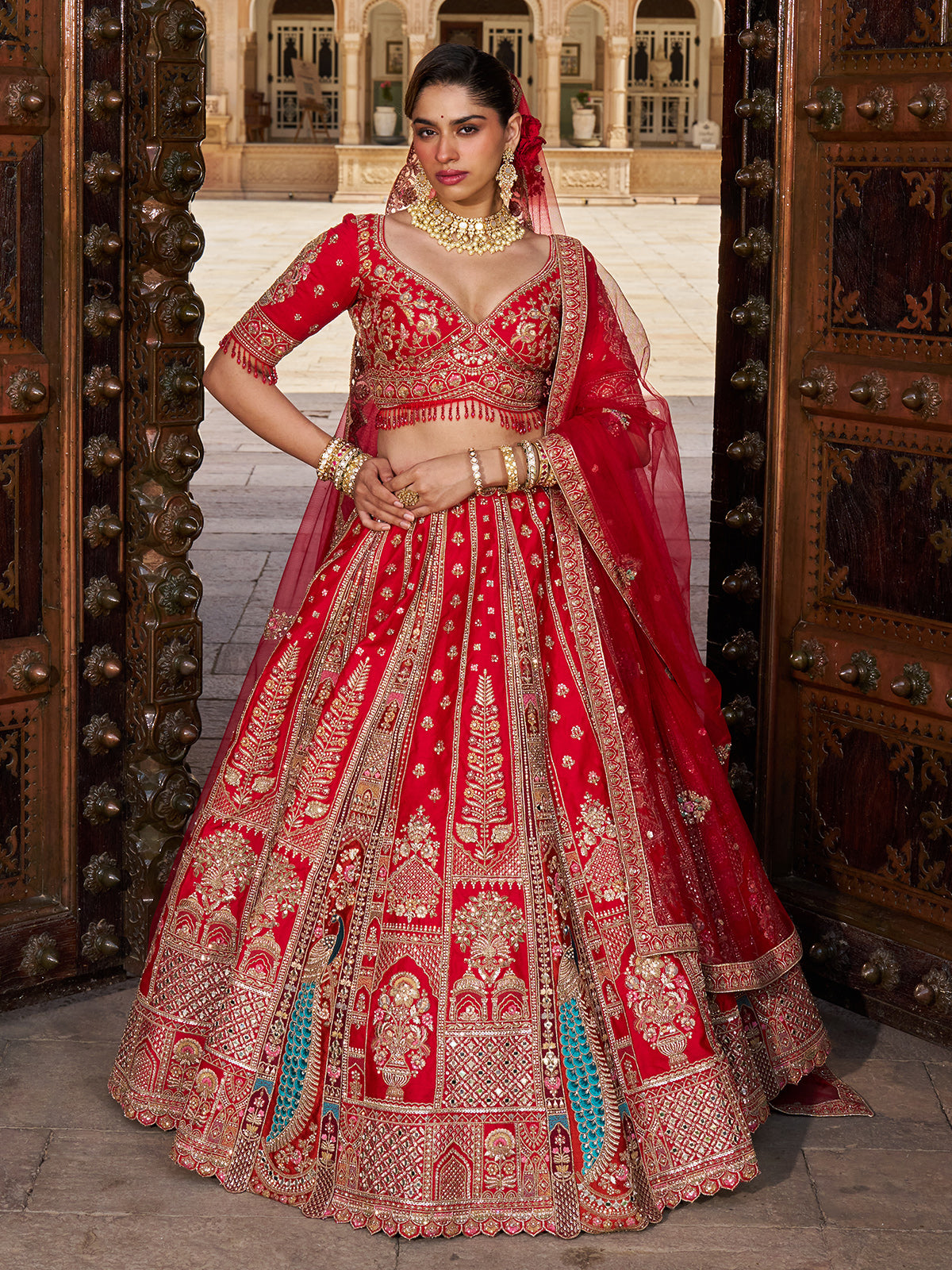 Red silk designer bridal lehenga choli