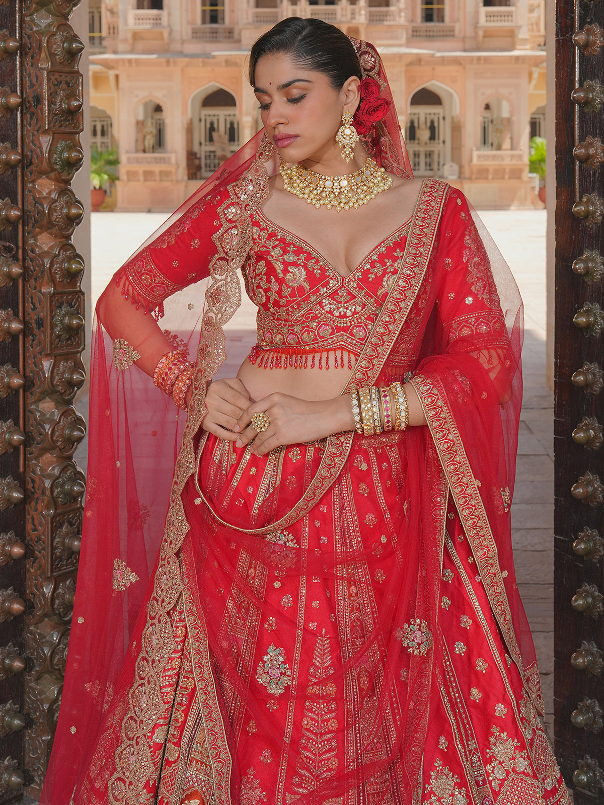 Red silk designer bridal lehenga choli