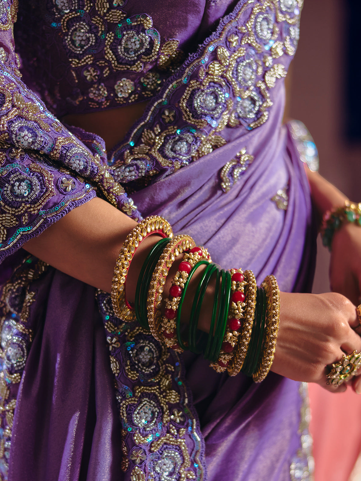 Purple viscose zari tissue saree with embellished border