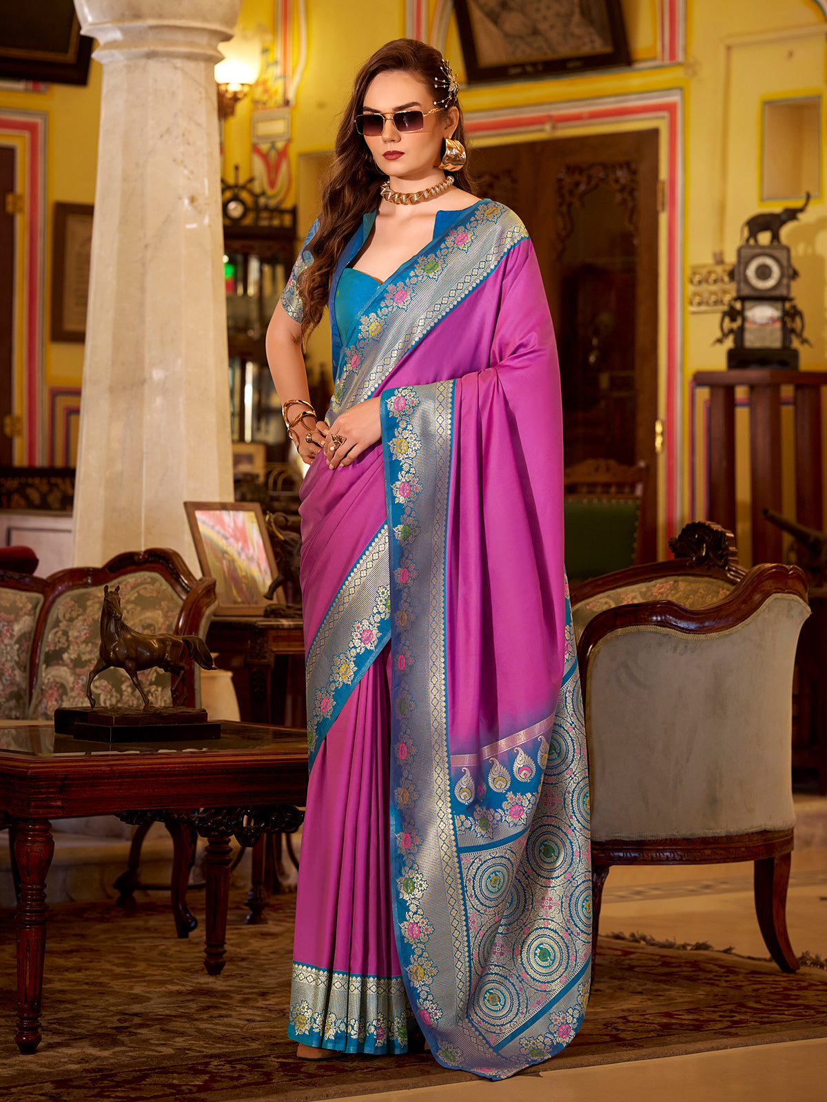 Rani pink soft silk contrast zari festive saree
