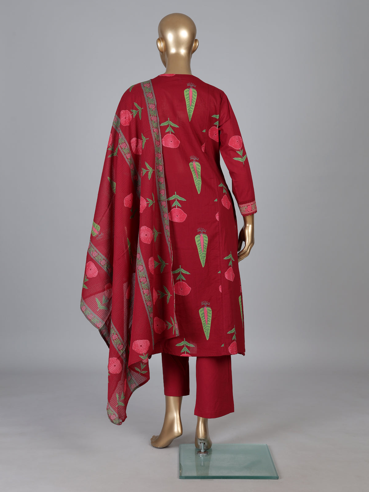 Maroon cotton kurti set with floral printed design