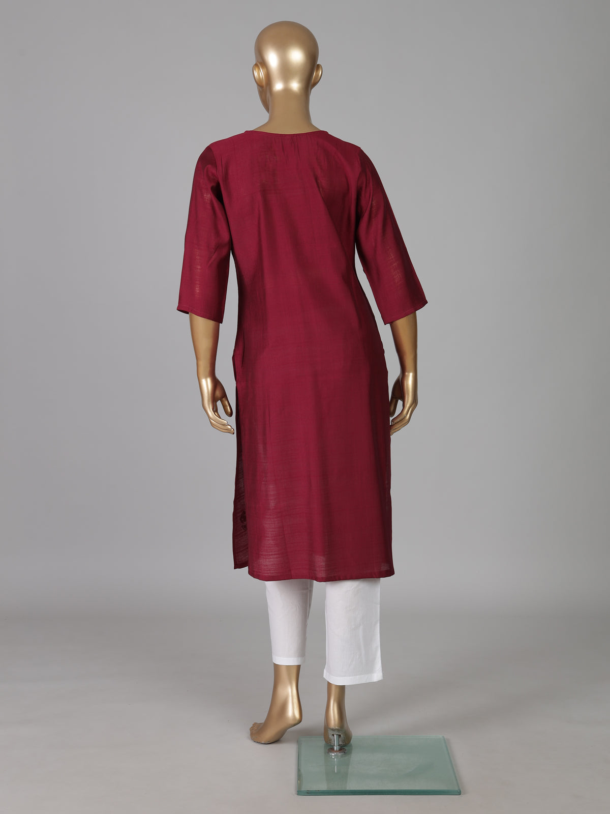 Maroon casual embroidered cotton silk kurti