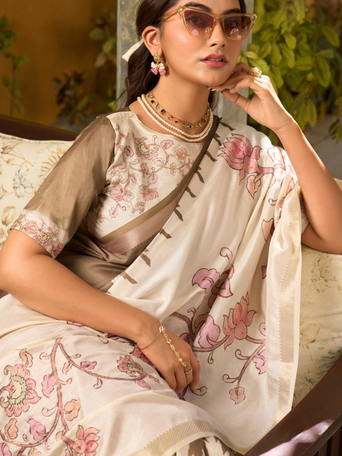 Sage green and off white tussar silk saree grace