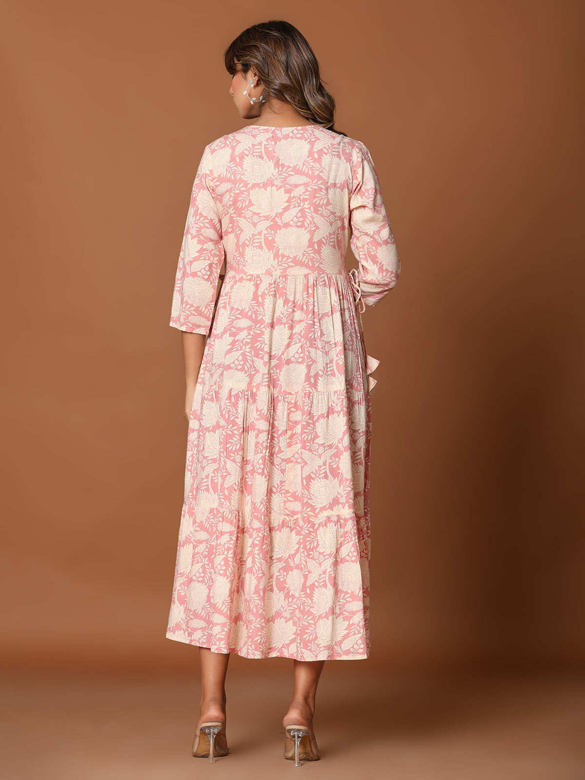 Pink cotton silk yoke kurti with floral aabla and embroidery
