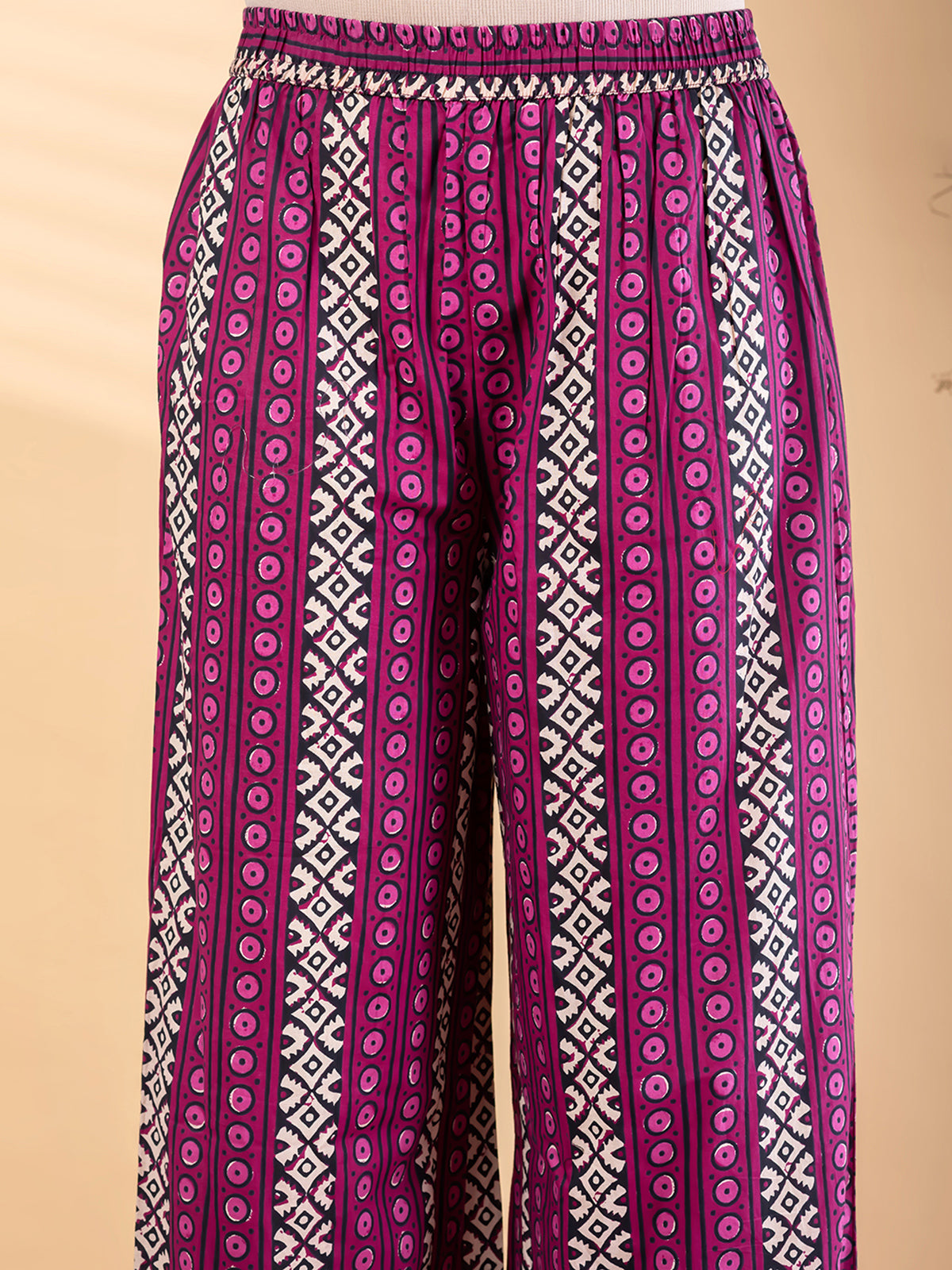 Purple silk printed festive kurti palazzo set with dupatta