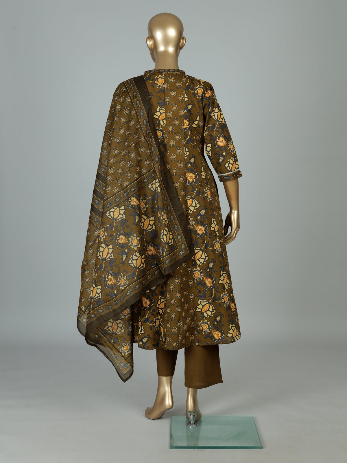 Mehendi olive cotton kurti set with floral detailing