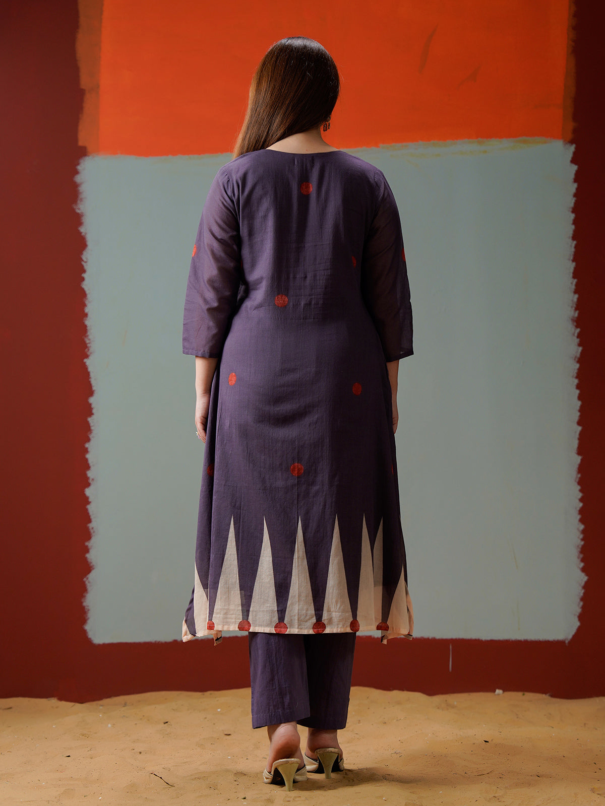 Purple cotton yoke style printed kurti set with pant