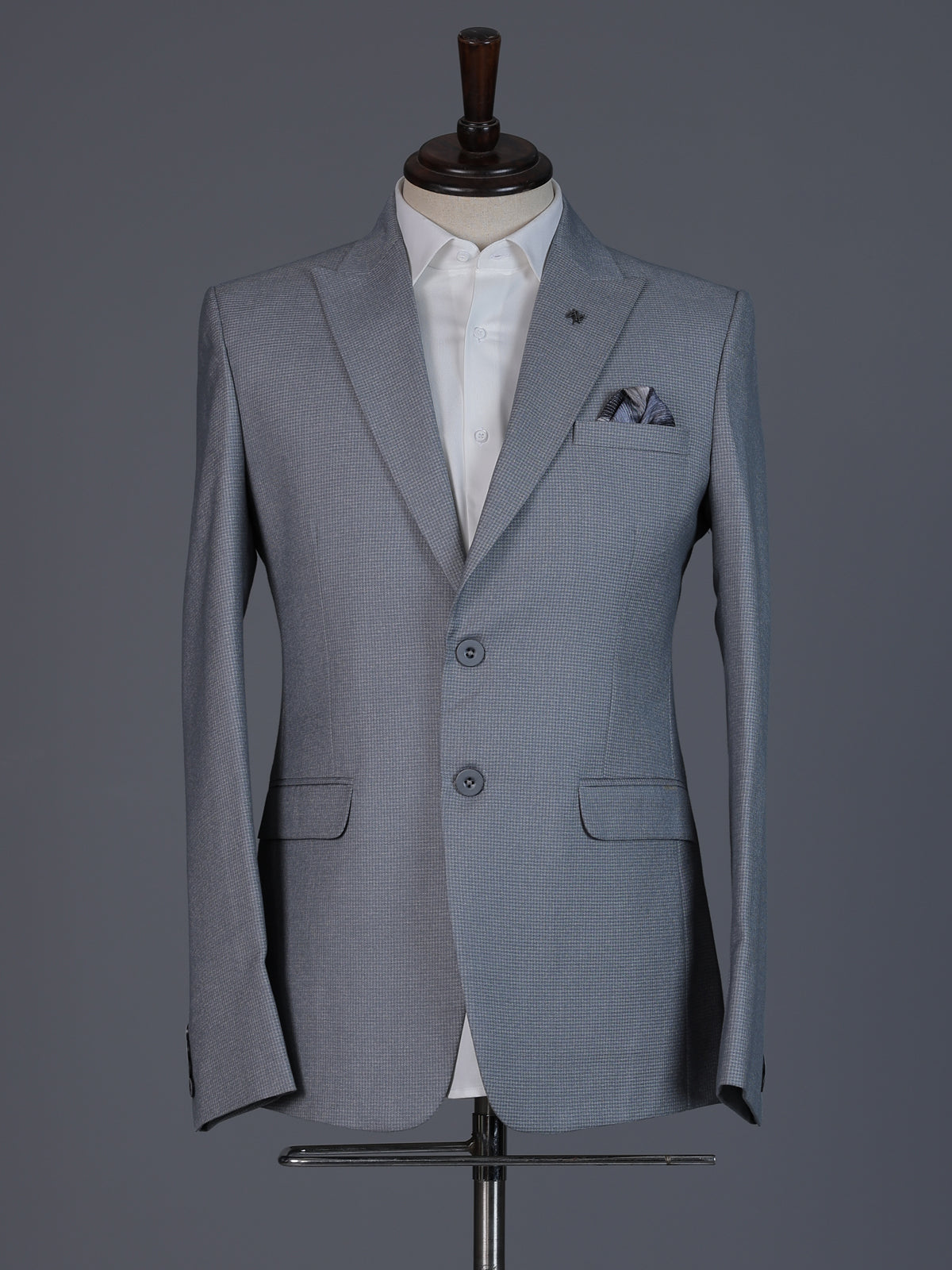 Grey designer coat suit with micro pattern notch lapel