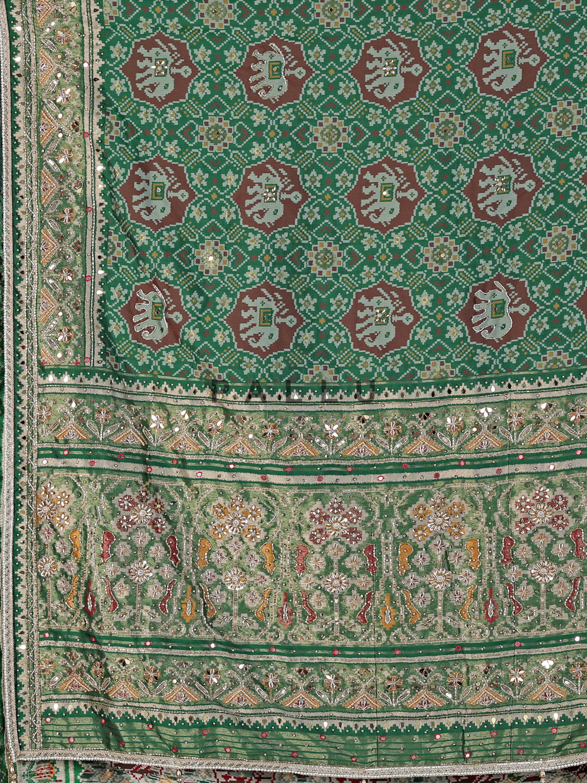 Green art patola silk saree with elephant motif design