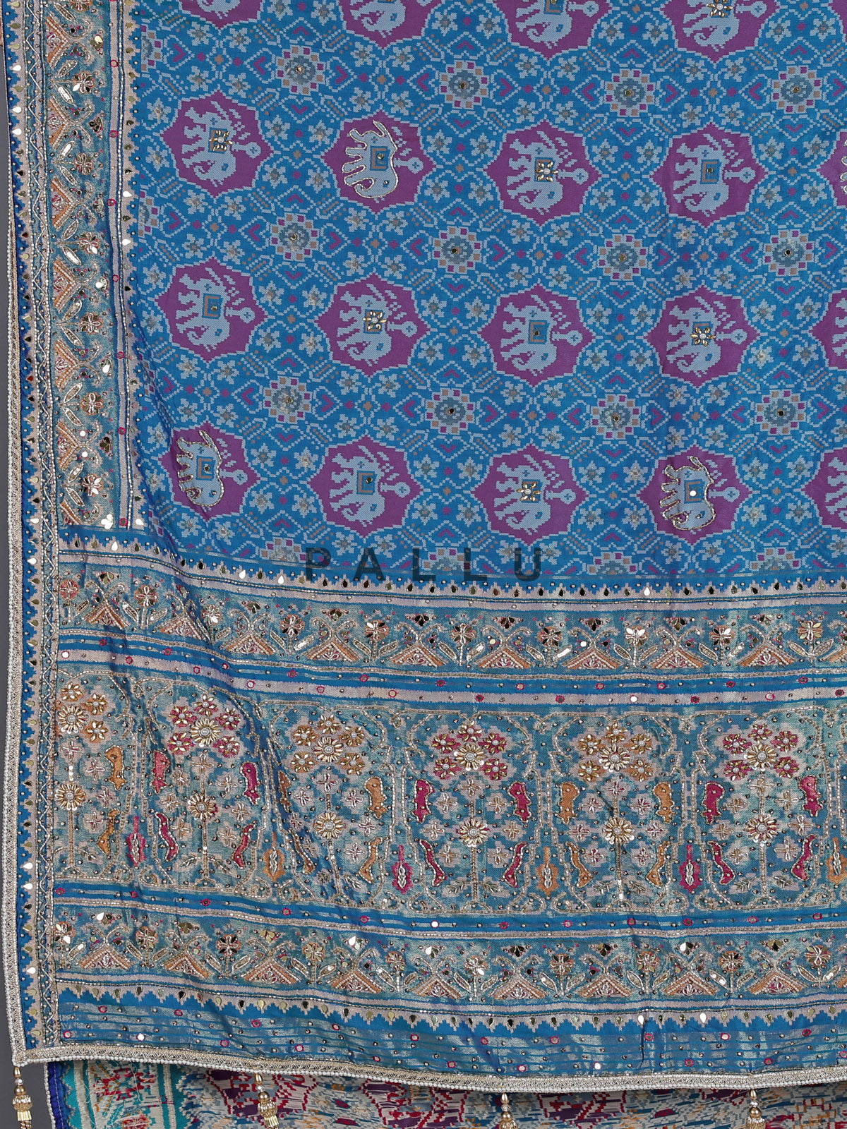 Blue art patola silk saree with elephant motif elegance