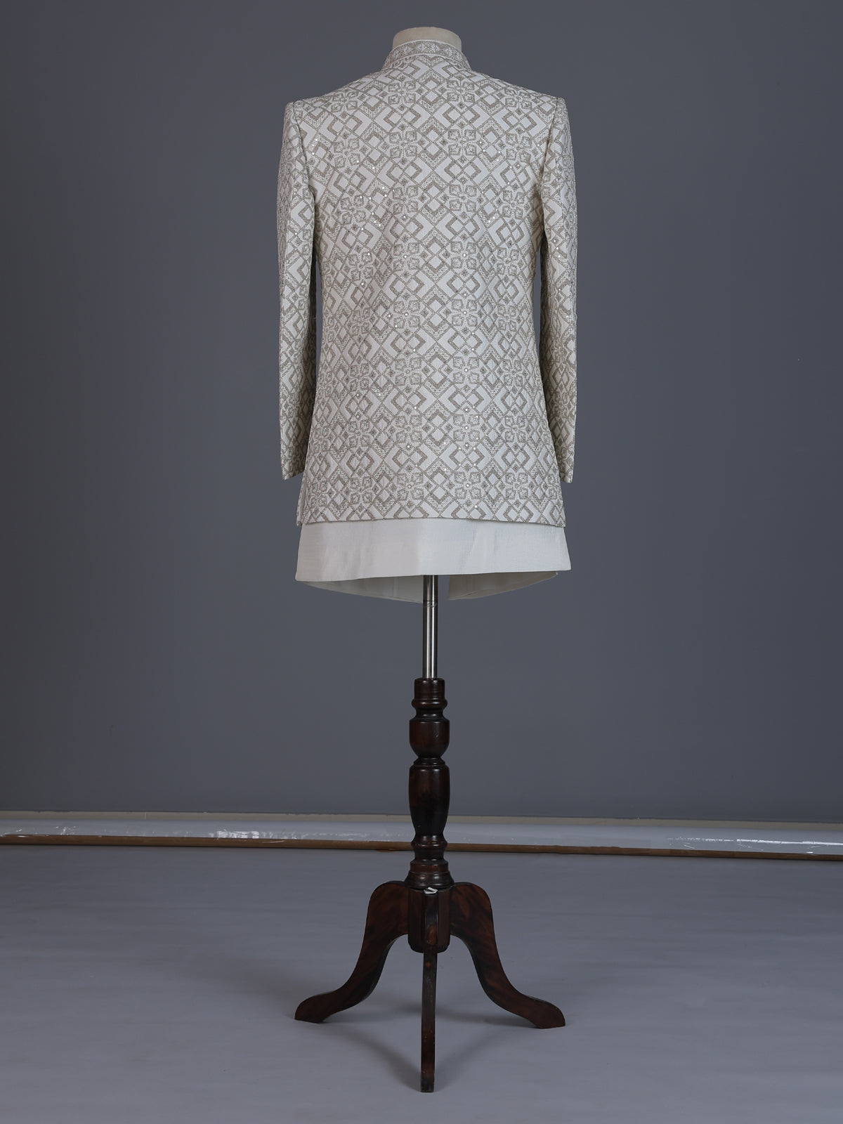Cream raw silk embroidered indowestern