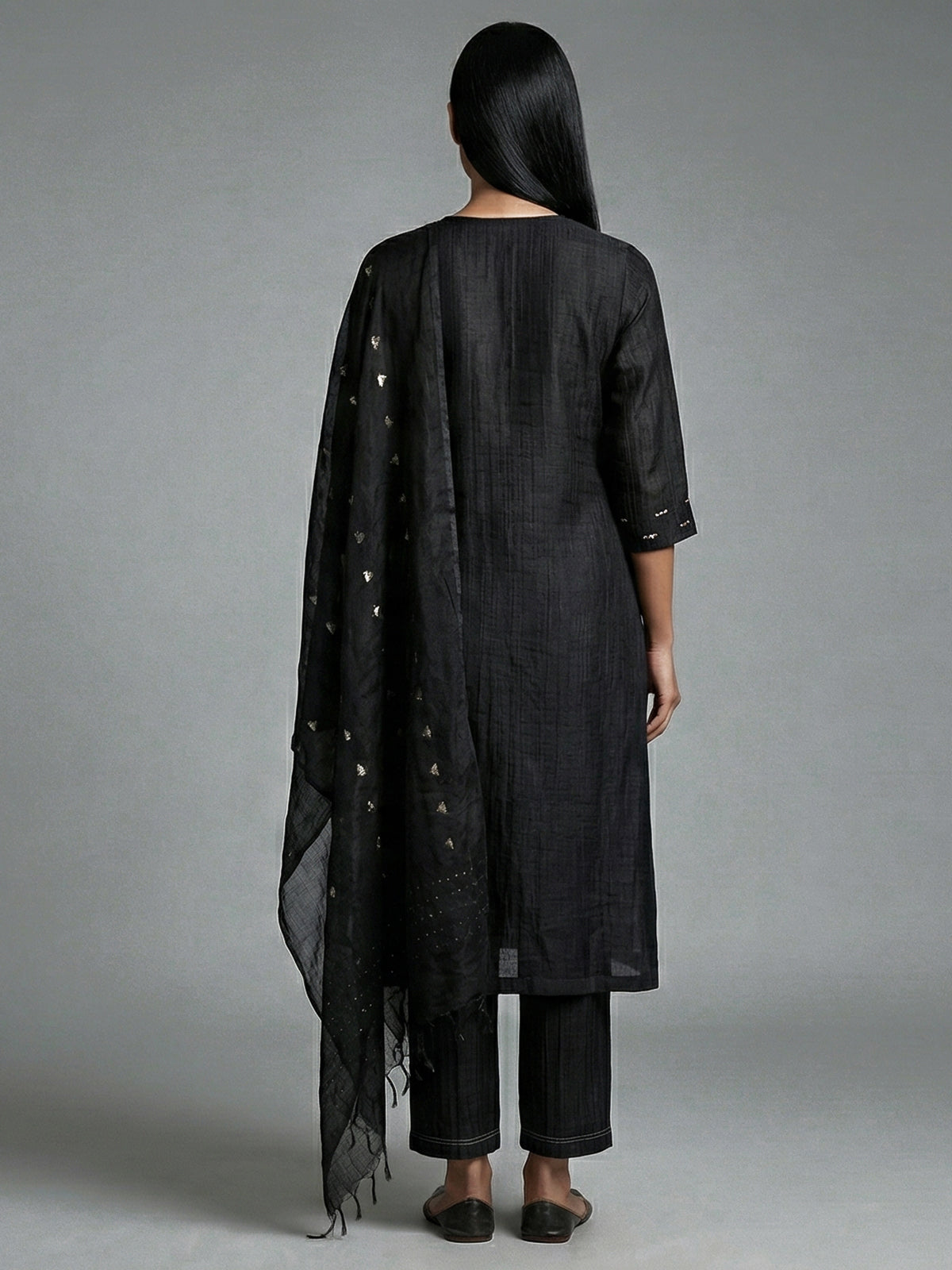 Black silk zardosi work straight festive salwar suit