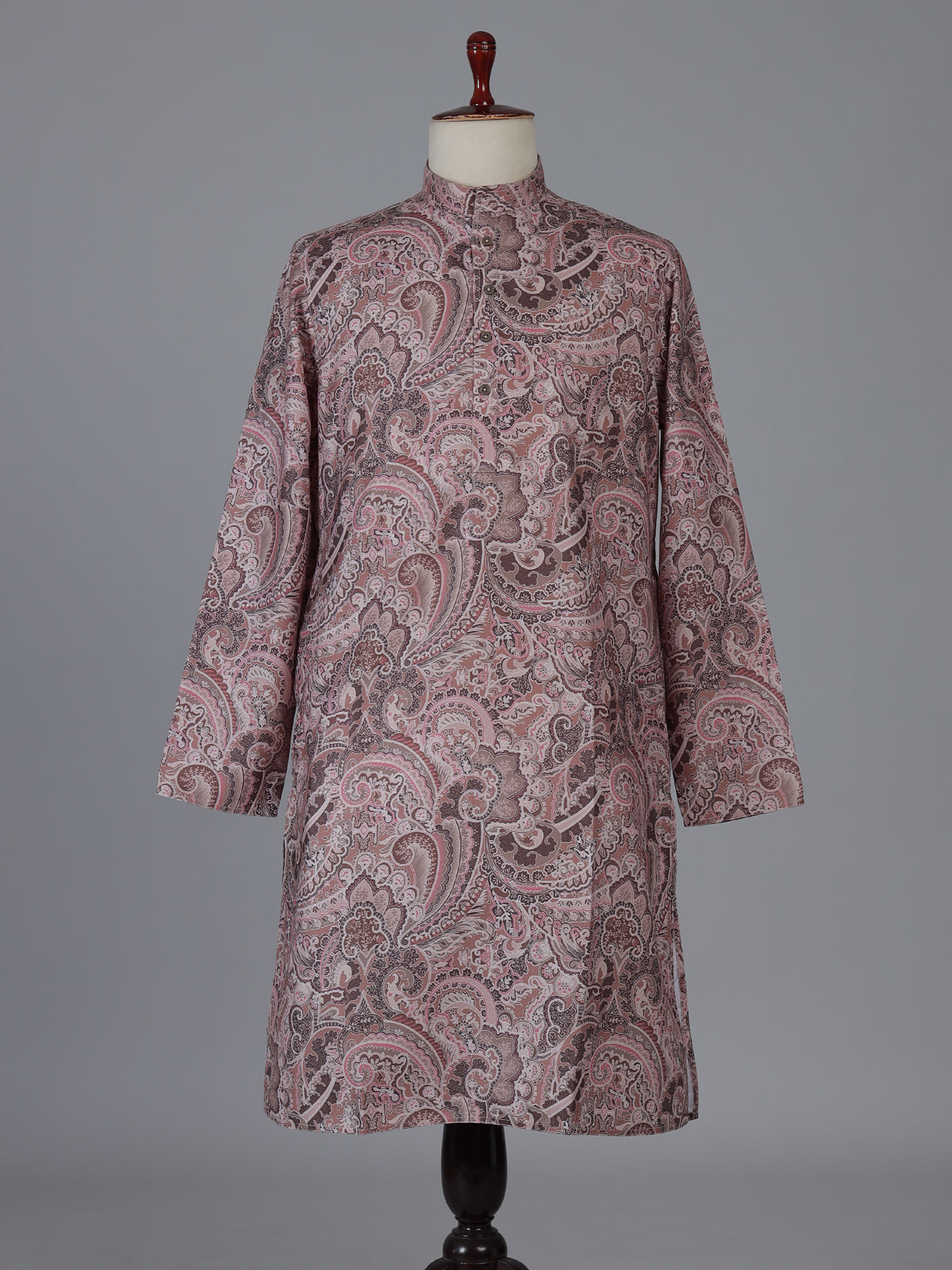 Light brown printed silk kurta suiit