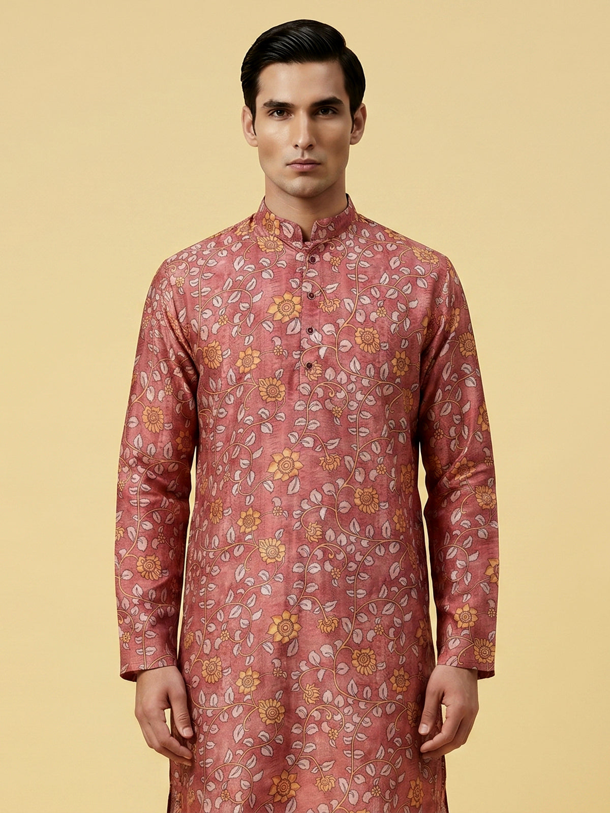 Maroon floral printed silk kurta suiit