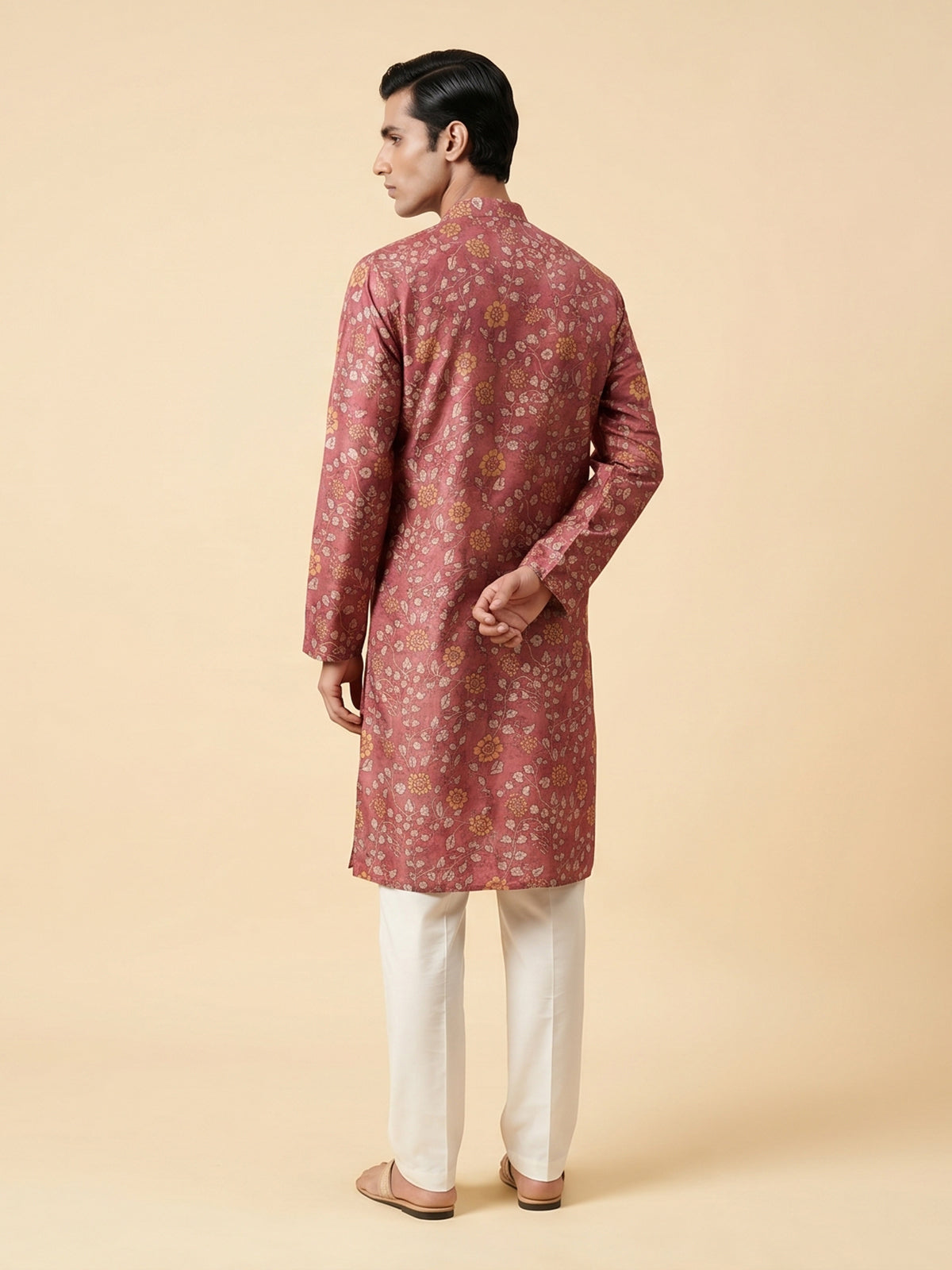 Maroon floral printed silk kurta suiit
