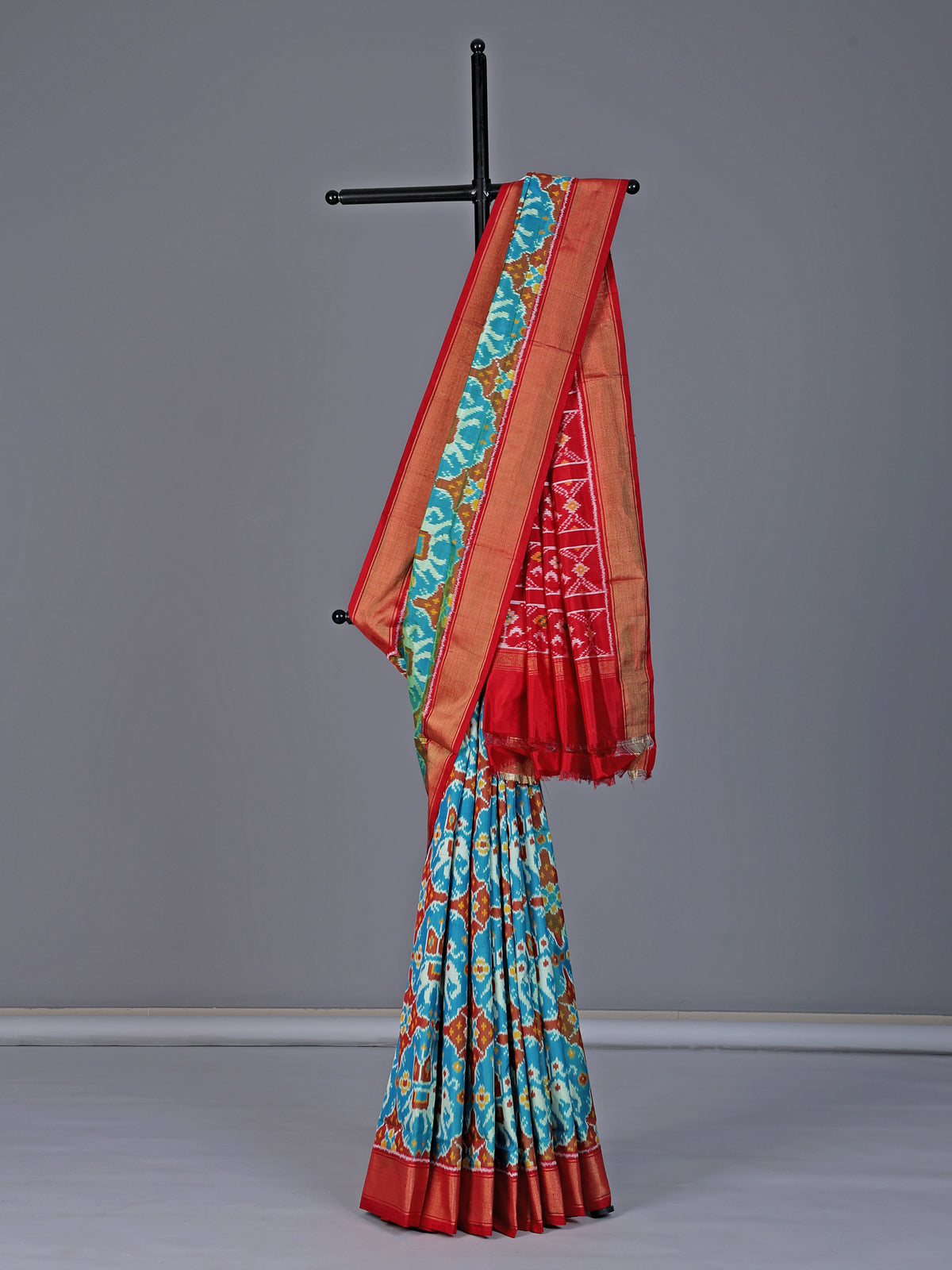 Sky blue patola silk saree with zari border