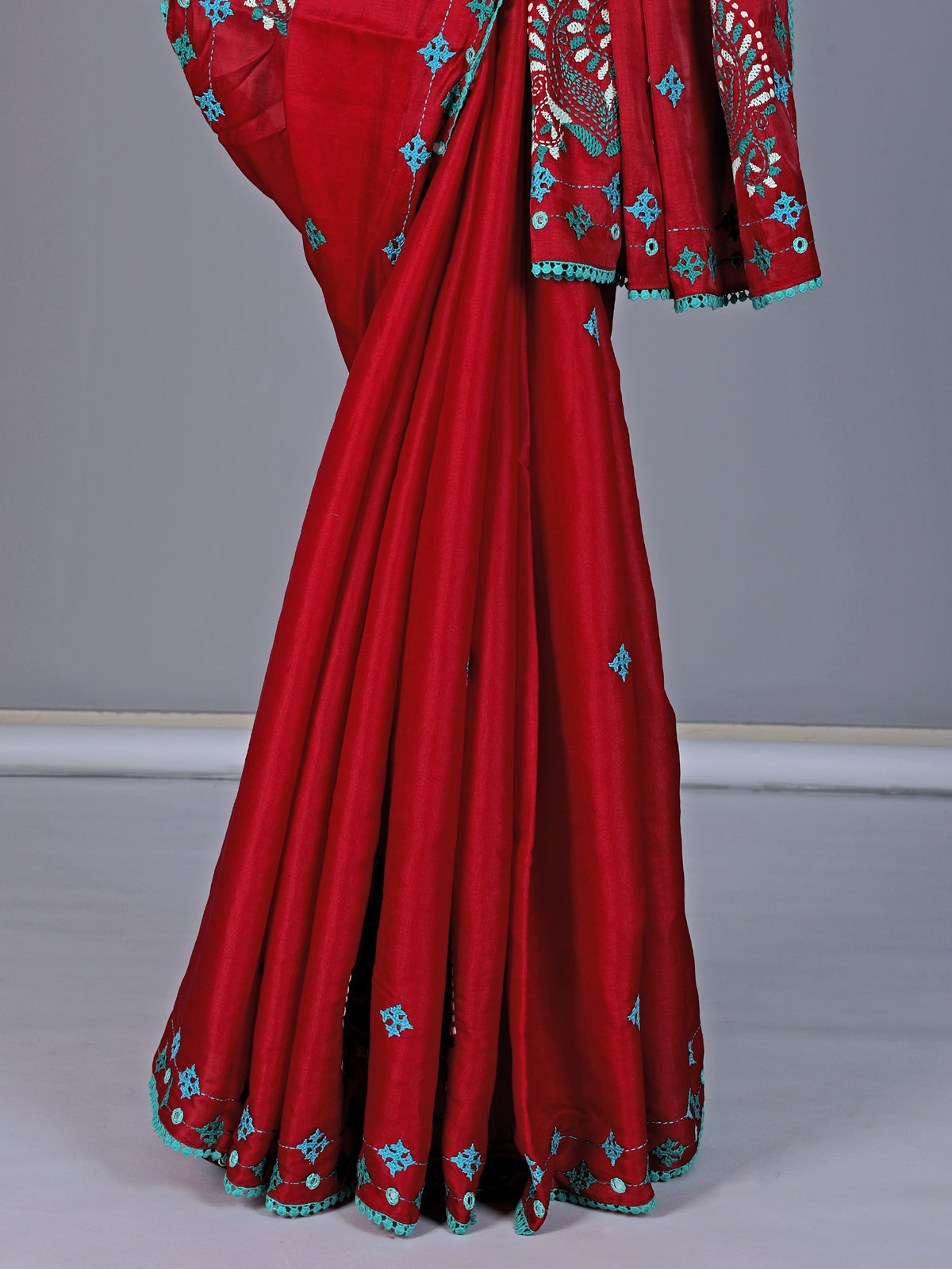 Maroon semi cotton saree with aabla work