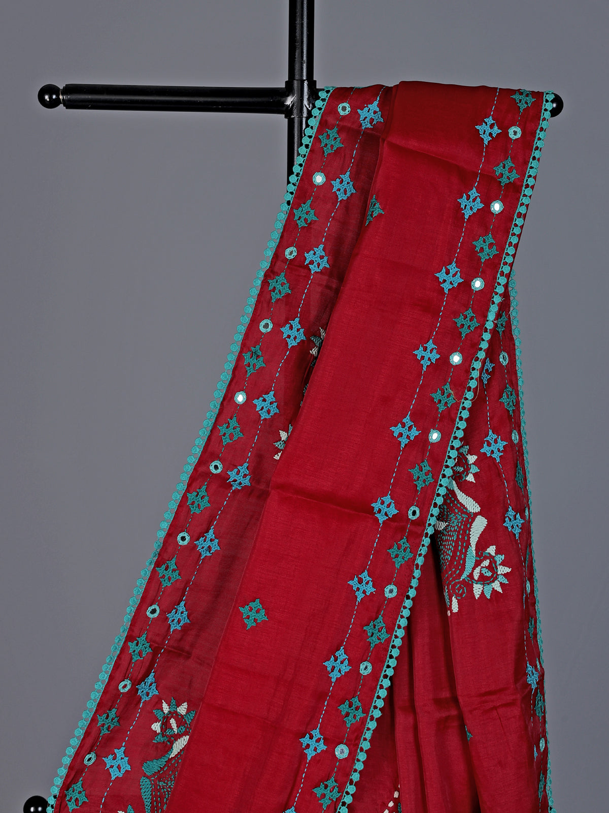 Maroon semi cotton saree with aabla work