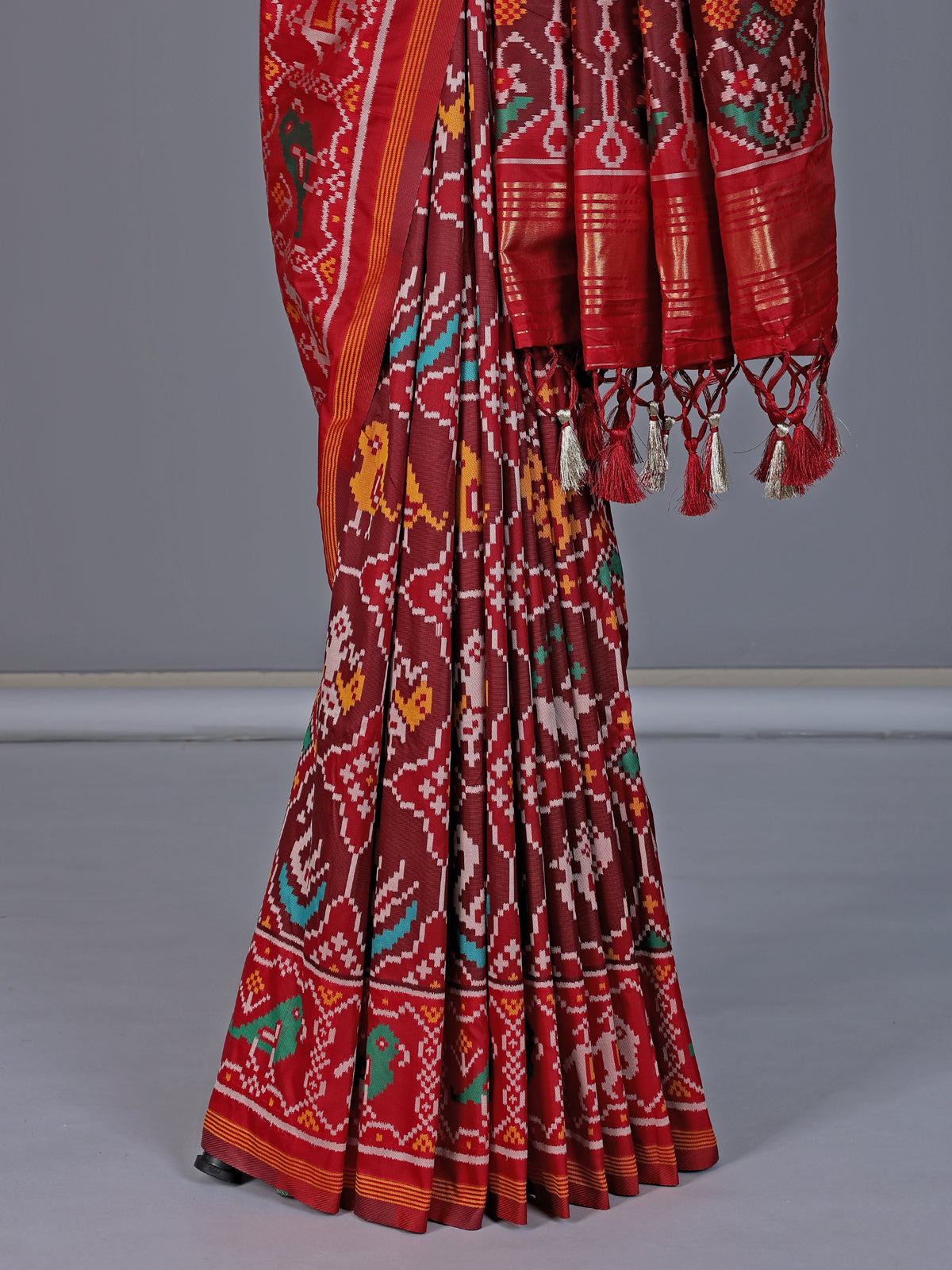 Wine patola silk saree with elegant zari pallu
