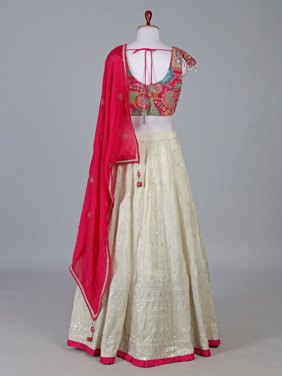 Rani pink and cream silk lehenga choli designer style