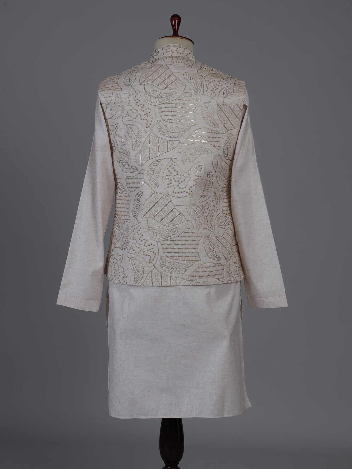 Beige silk waistcoat set with sequin and embroidery
