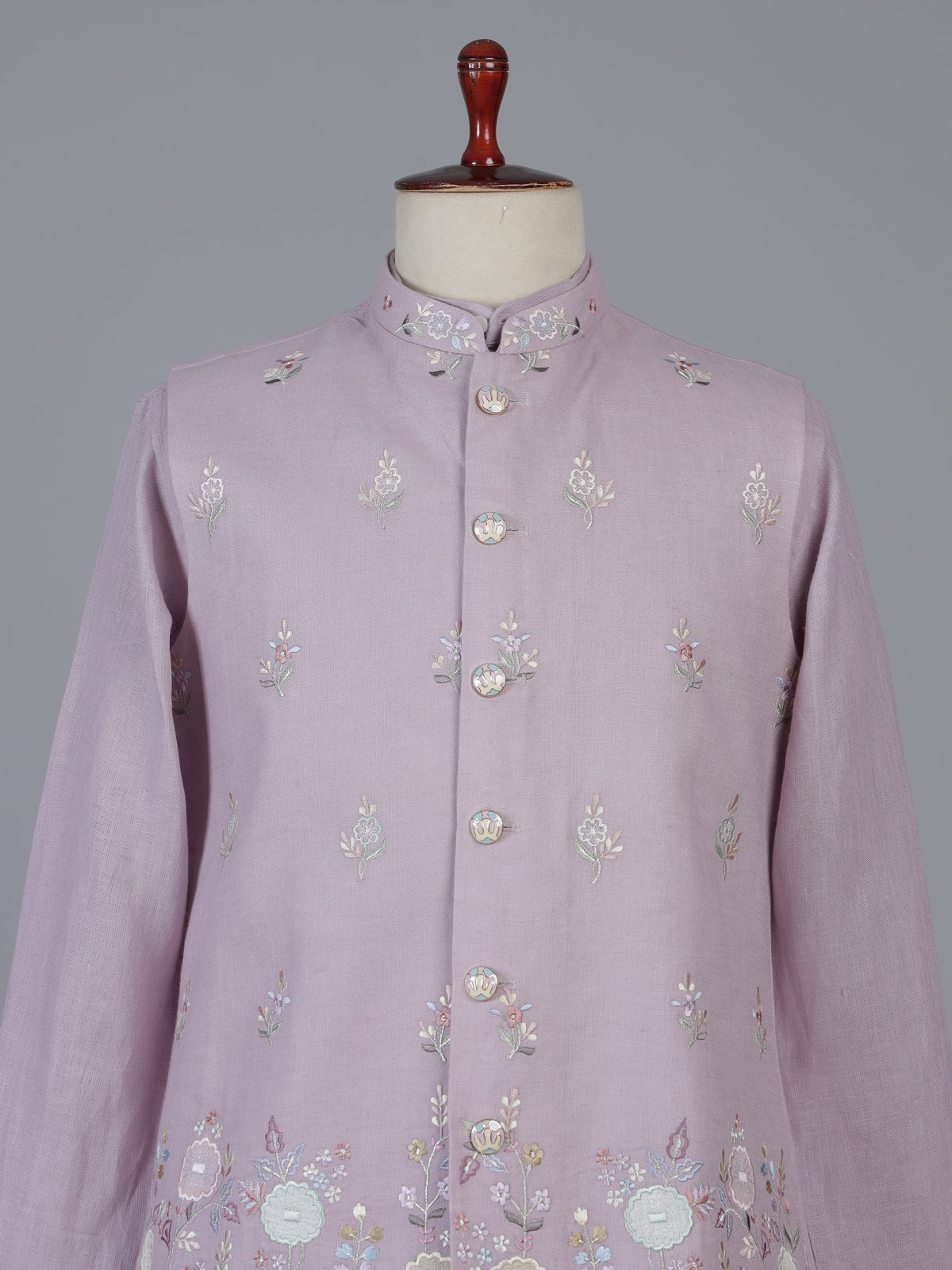 Lilac cotton linen waistcoat set with embroidery