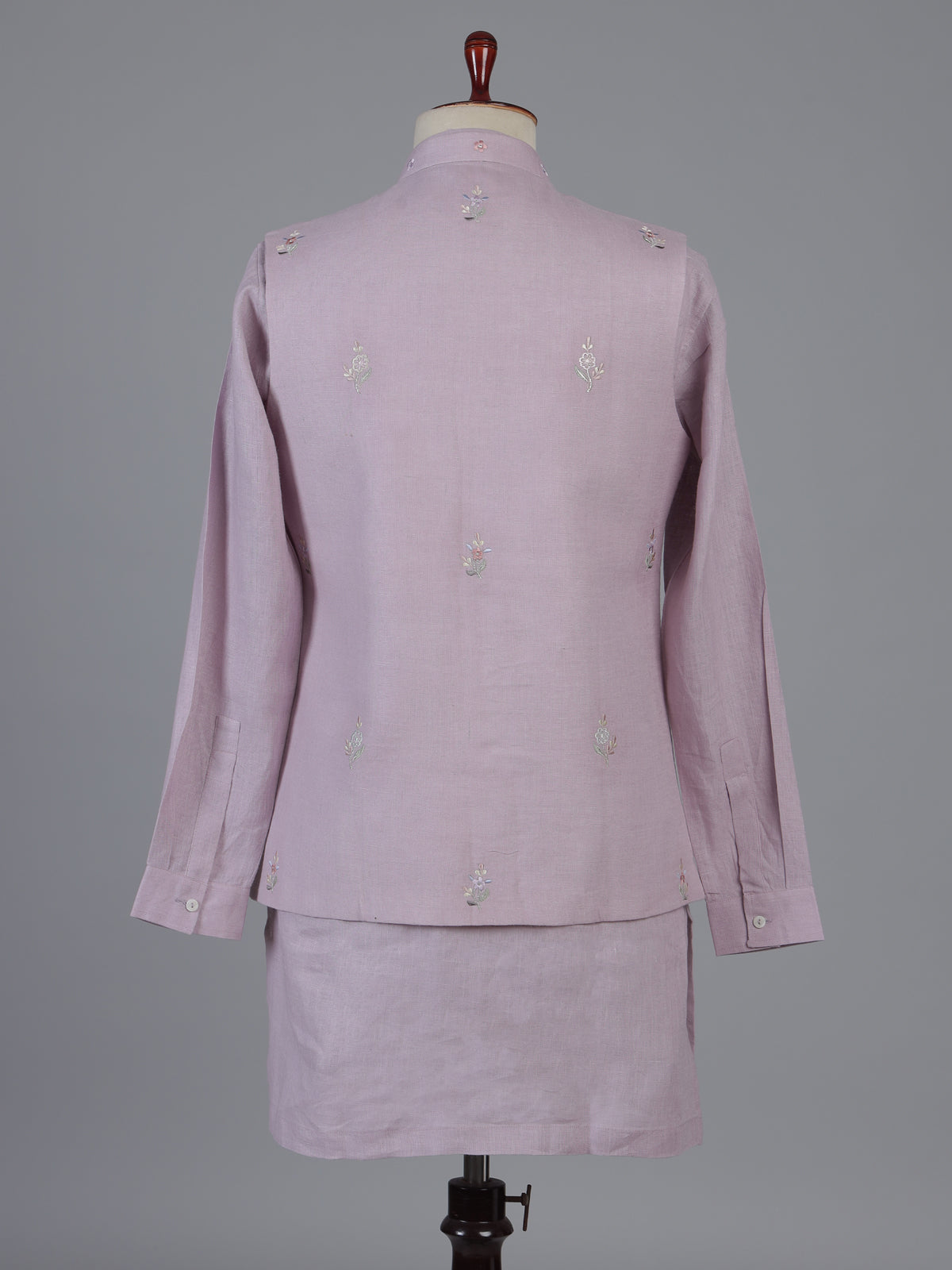 Lilac cotton linen waistcoat set with embroidery
