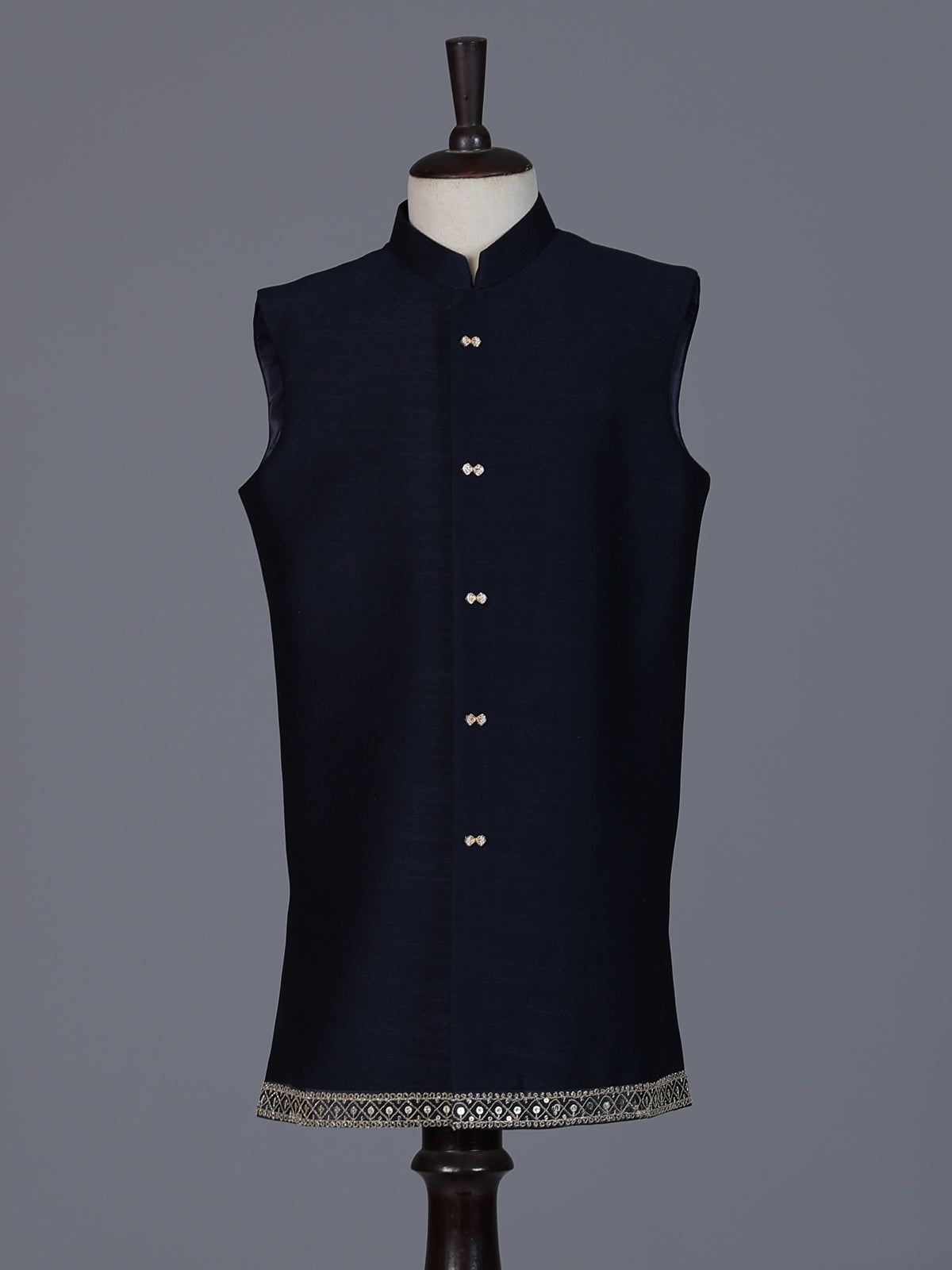 Navy blue striped silk indowestern set for boys