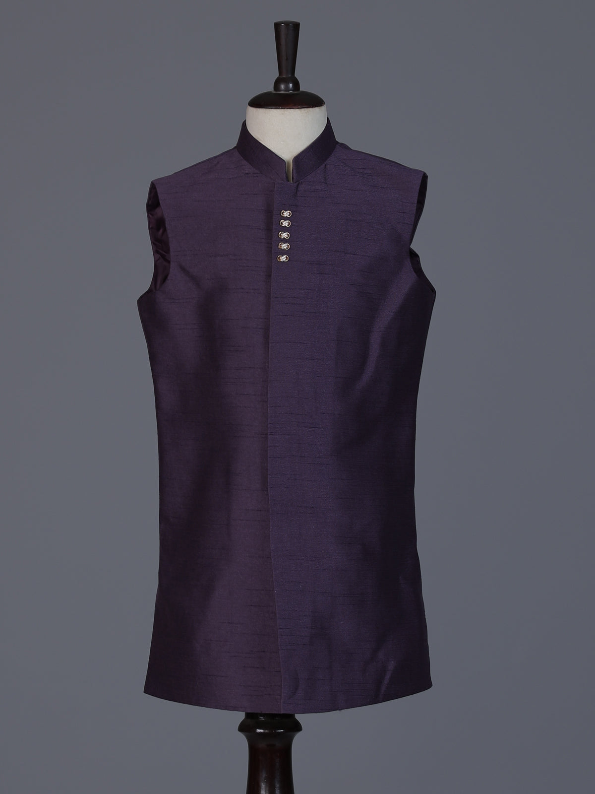 Purple raw silk embroidered boys indowestern suit set