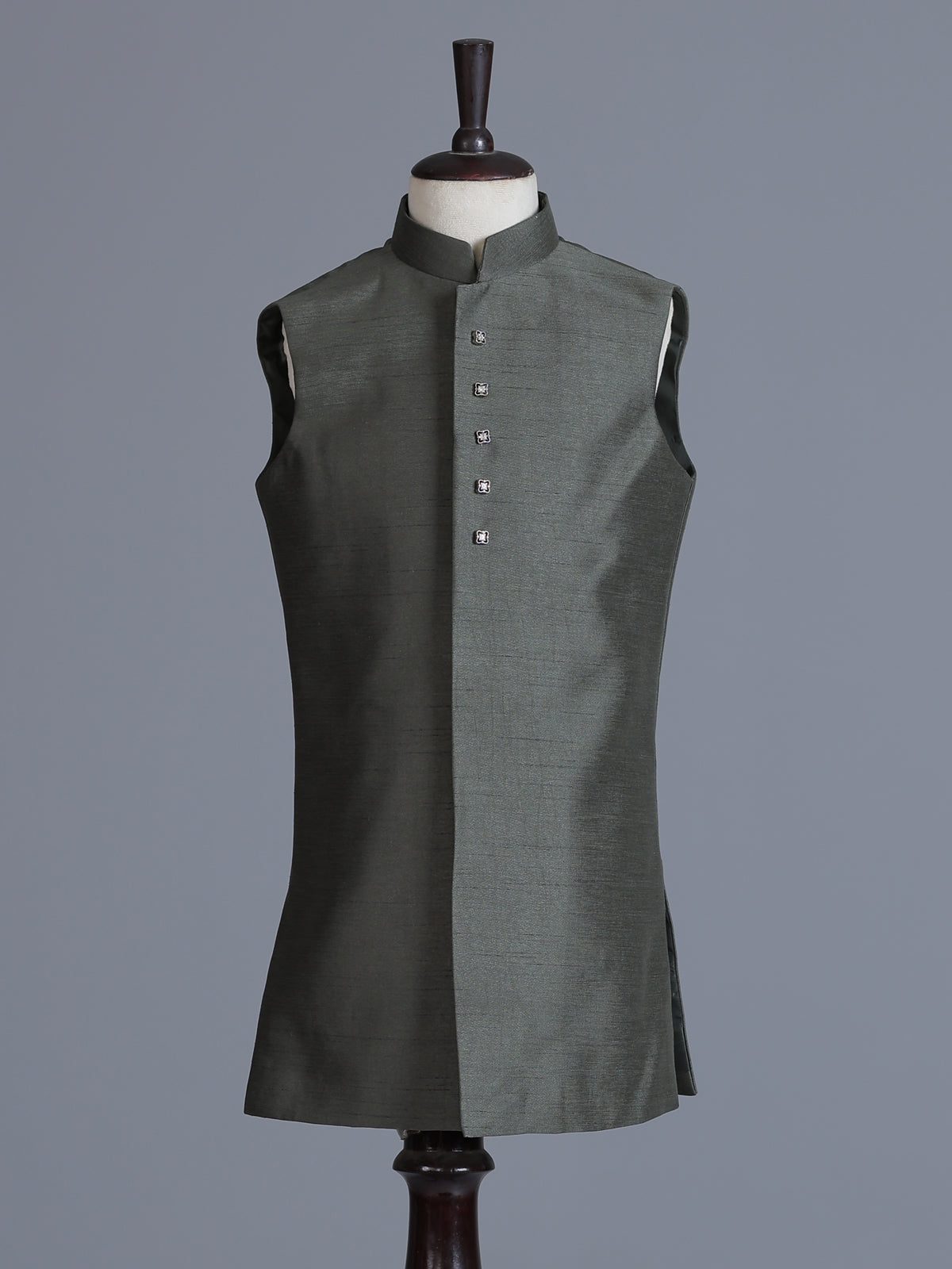 Off white grey raw silk boys indowestern suit