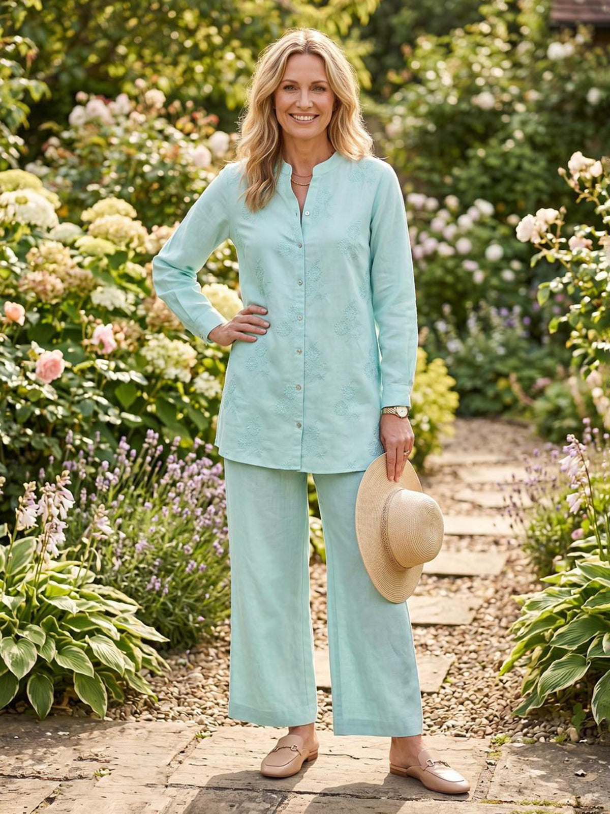 Sky blue linen cotton co ord set for everyday elegance