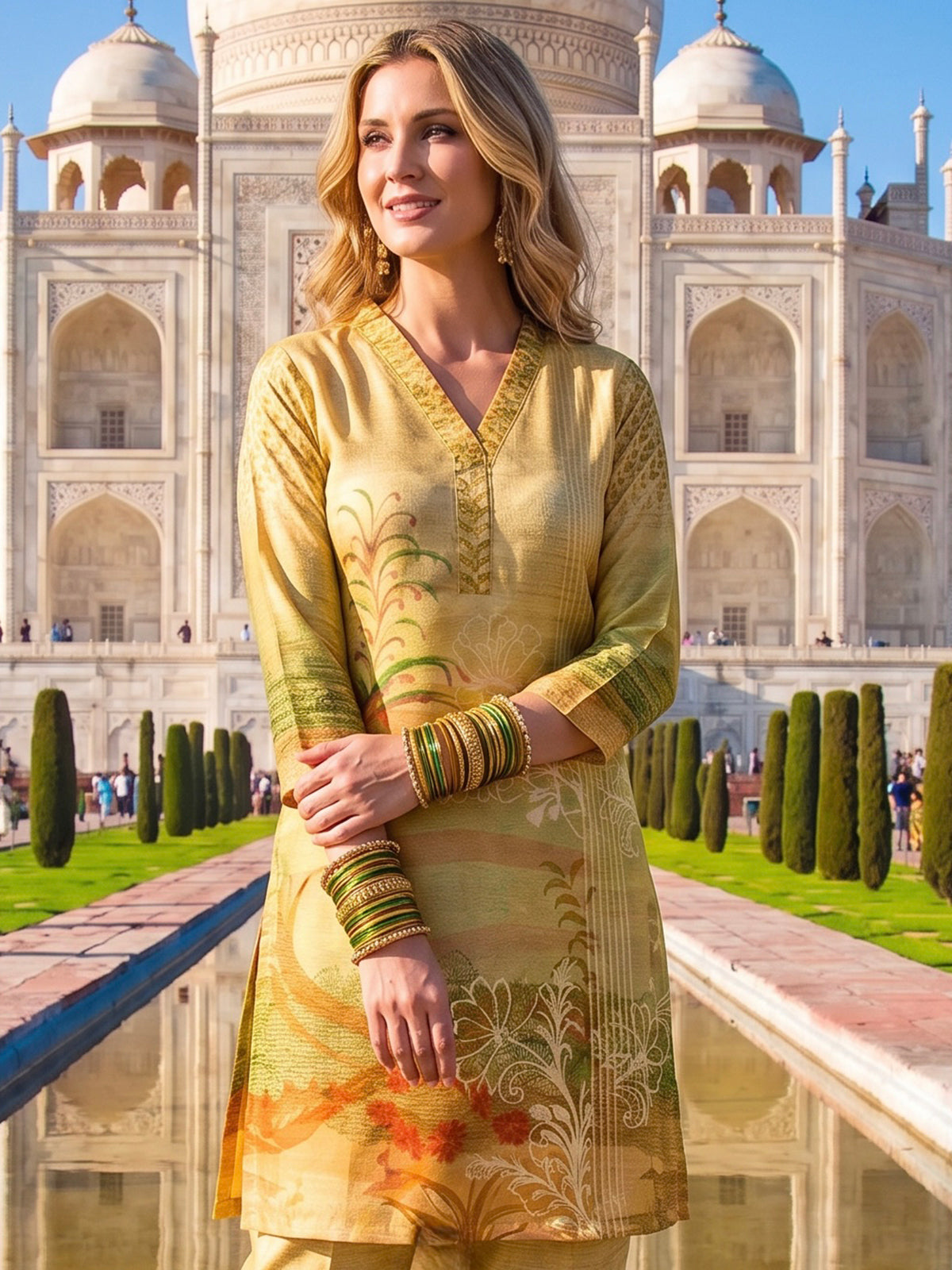 Pista green printed cotton silk co ord set