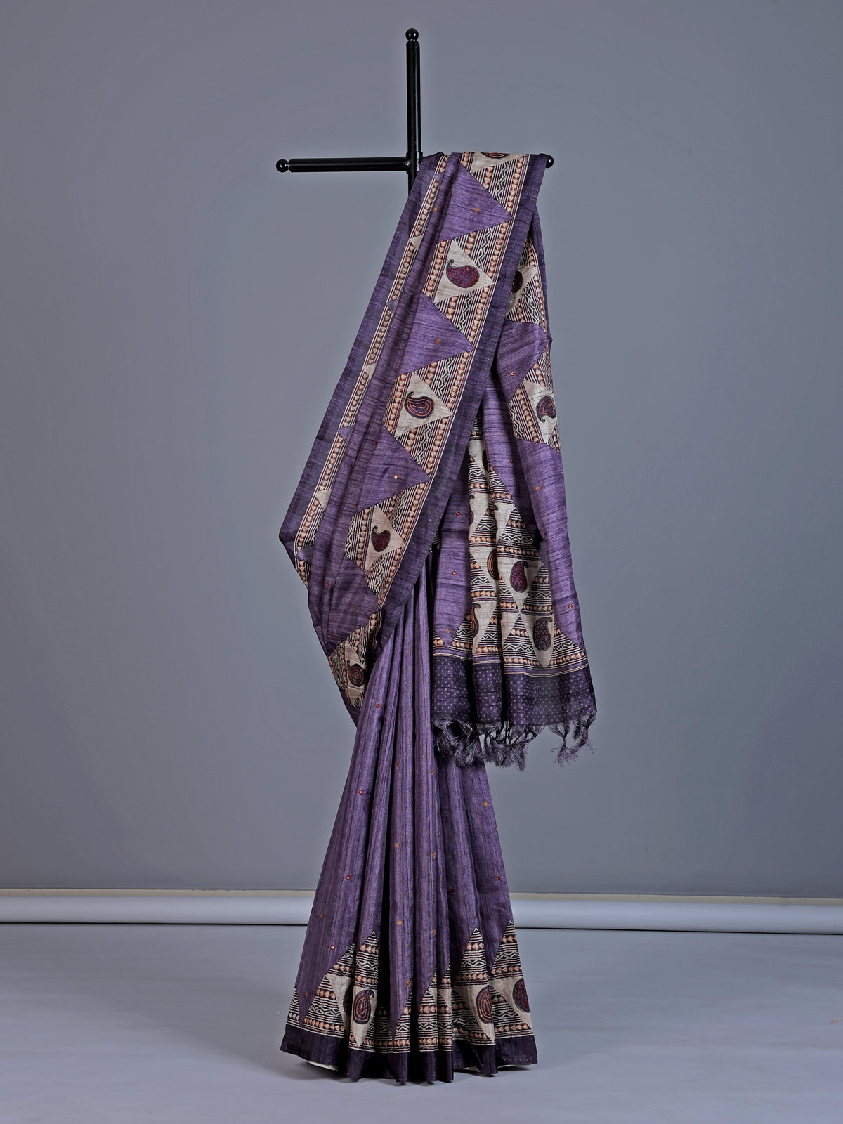 Purple cotton silk saree with printed sequin design