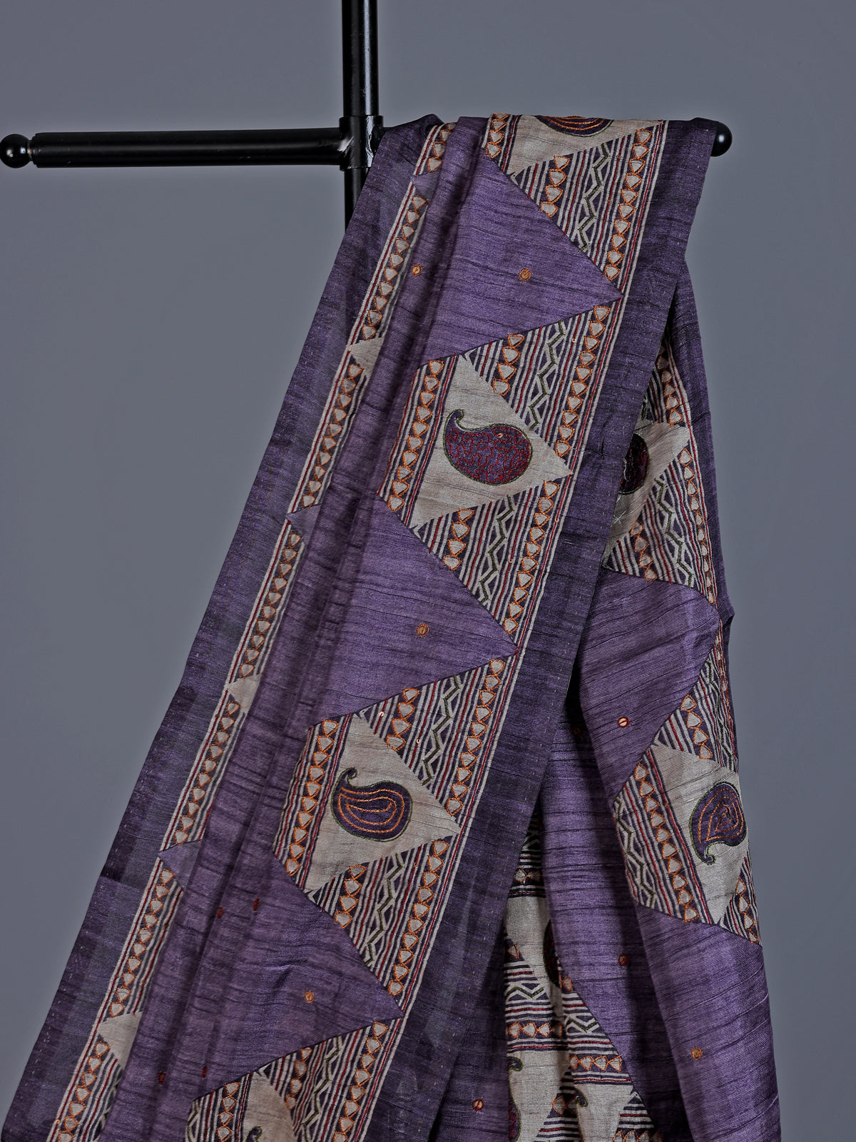 Purple cotton silk saree with printed sequin design