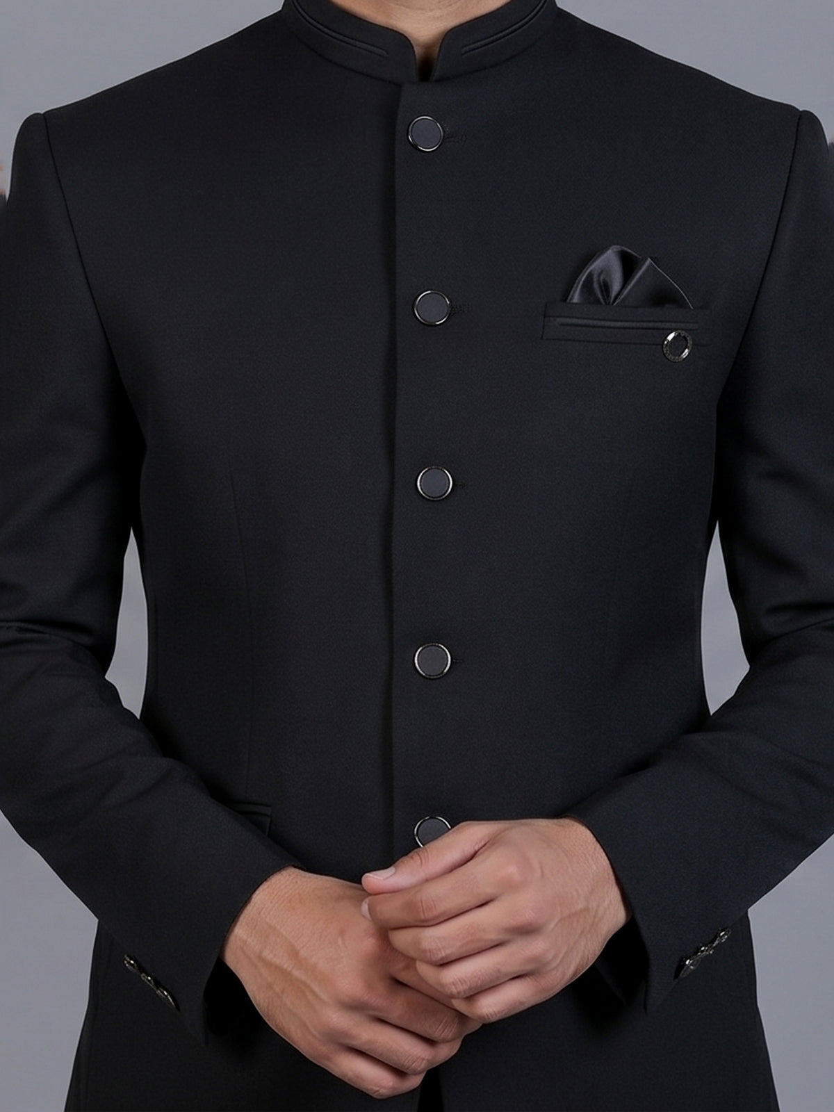 Black terry rayon Jodhpuri blazer for reception wear
