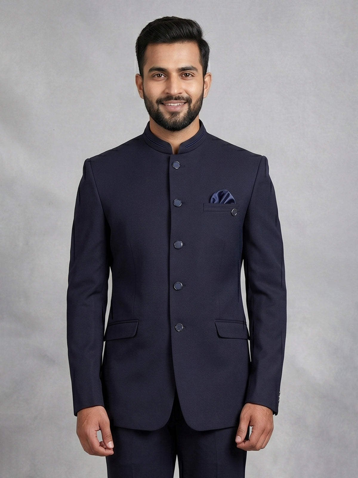 Navy terry rayon Jodhpuri blazer for weddings