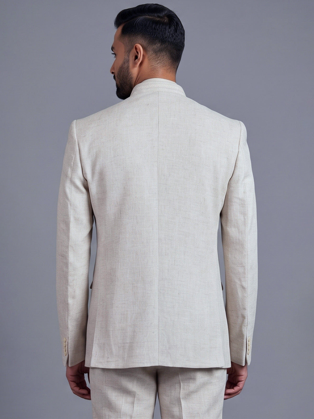 Beige linen silk textured blazer for men